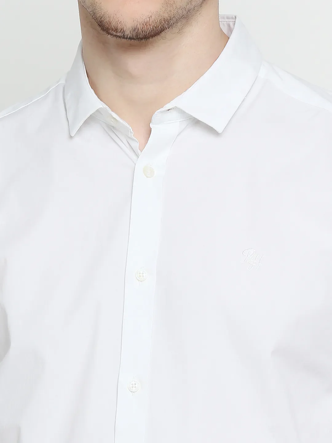 White Skinny Straight Fit Regular Collar Long Sleeves Cotton Men's Shirt by Being Human Clothing - Image 5