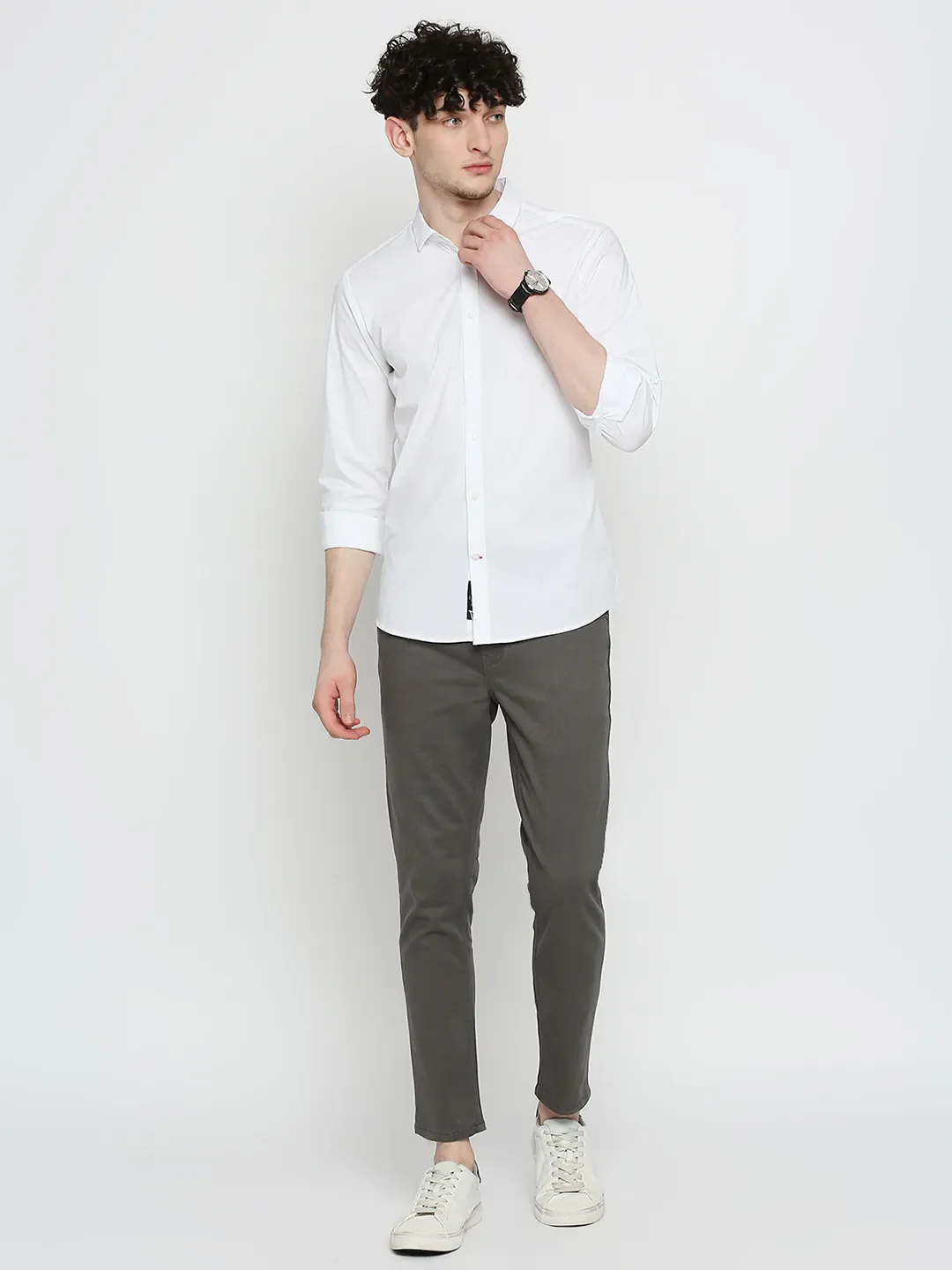 White Skinny Straight Fit Regular Collar Long Sleeves Cotton Men's Shirt by Being Human Clothing - Image 6