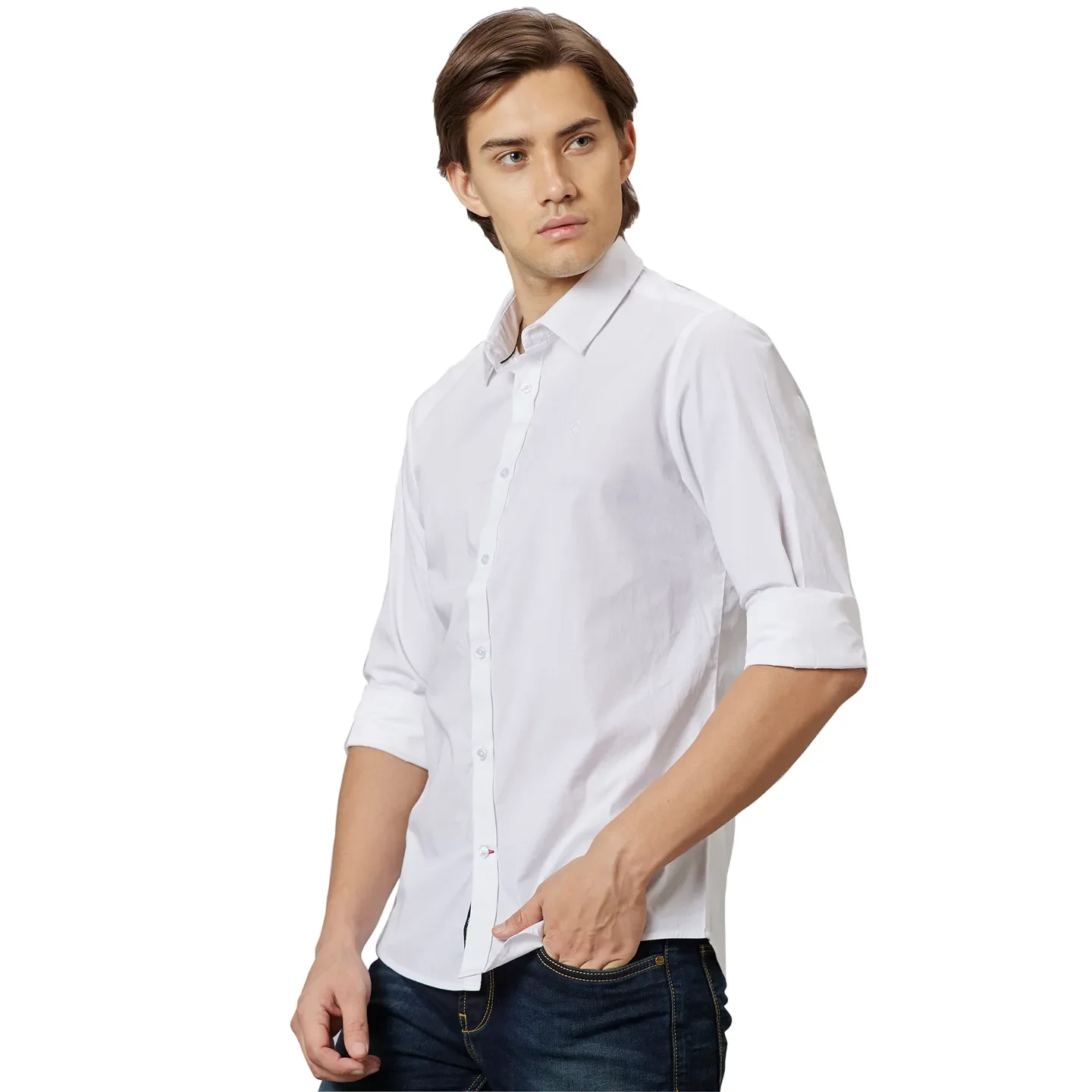 White Slim Straight Fit Regular Collar Long Sleeves Cotton Men's Shirt by Being Human Clothing - Image 3