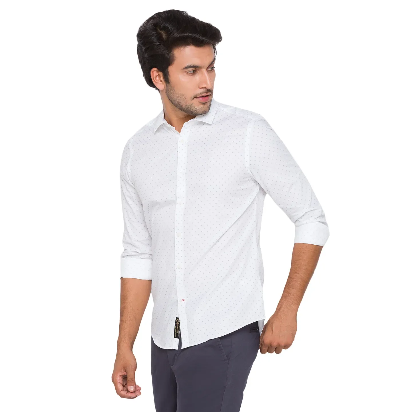 White Slim Straight Fit Regular Collar Long Sleeves Cotton Men's Shirt by Being Human Clothing - Image 2