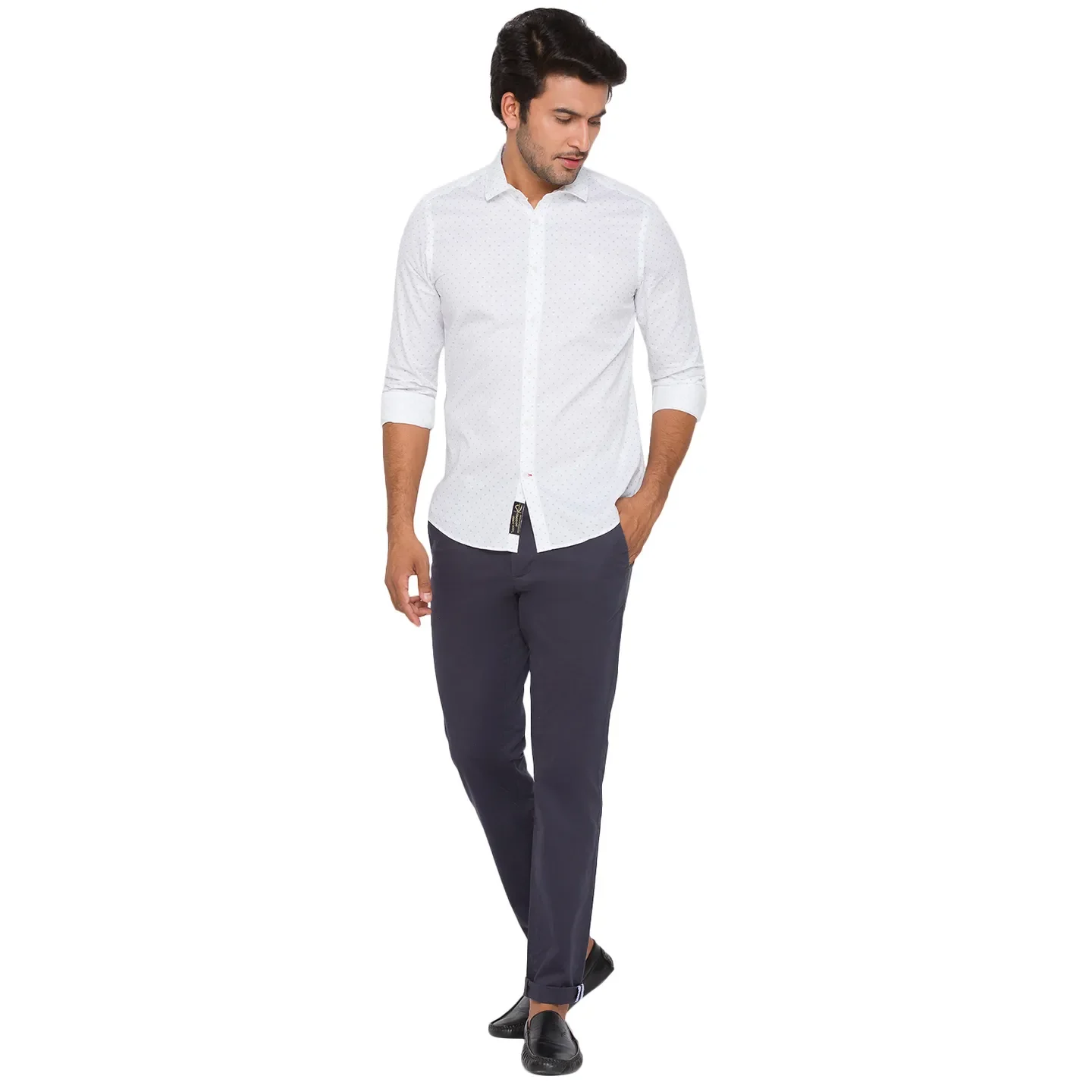 White Slim Straight Fit Regular Collar Long Sleeves Cotton Men's Shirt by Being Human Clothing - Image 5