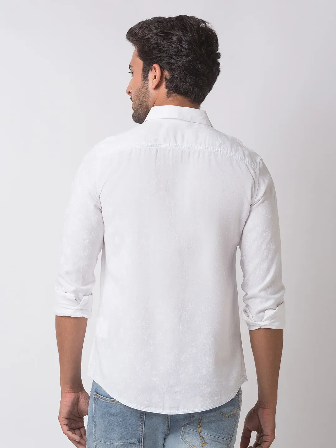 White Slim Straight Fit Regular Collar Long Sleeves Cotton Men's Shirt by Being Human Clothing - Image 4