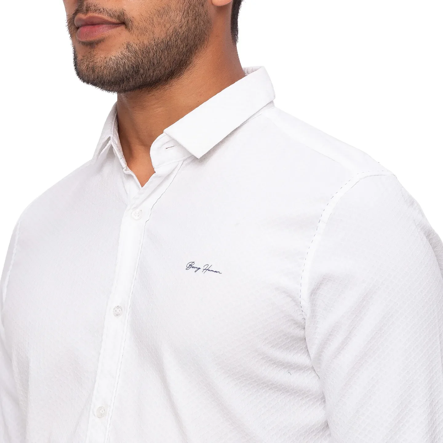 White Slim Straight Fit Regular Collar Long Sleeves Cotton Men's Shirt by Being Human Clothing - Image 3