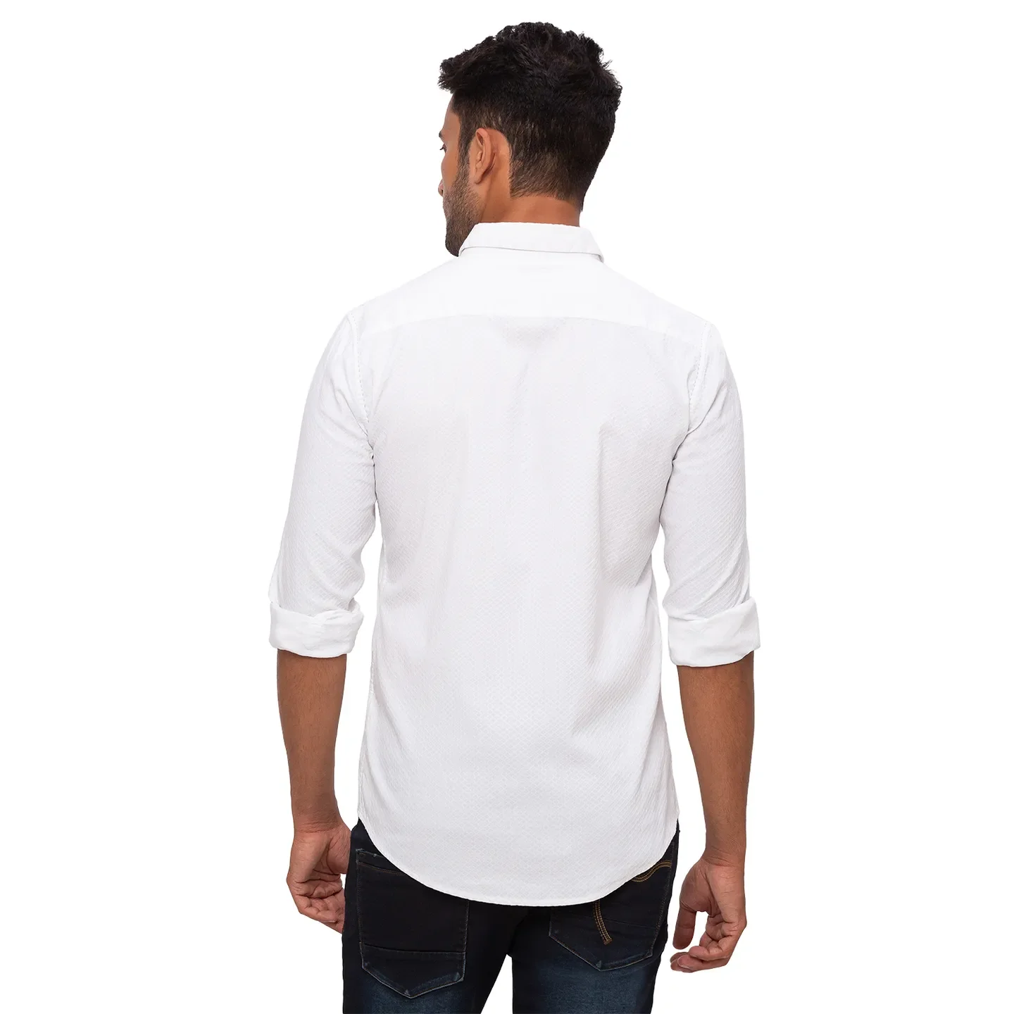 White Slim Straight Fit Regular Collar Long Sleeves Cotton Men's Shirt by Being Human Clothing - Image 4