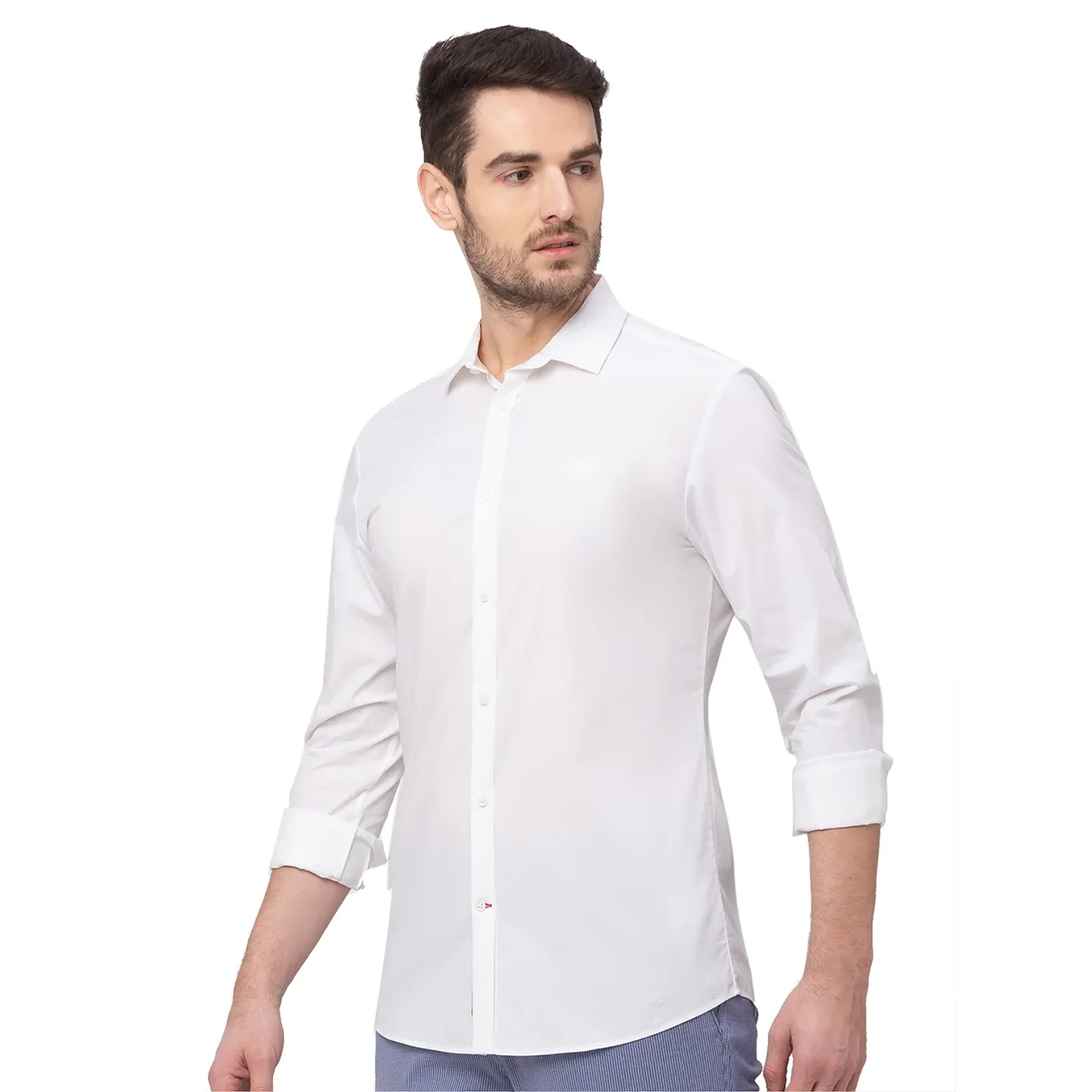 White Skinny Straight Fit Regular Collar Long Sleeves Cotton Men's Shirt by Being Human Clothing