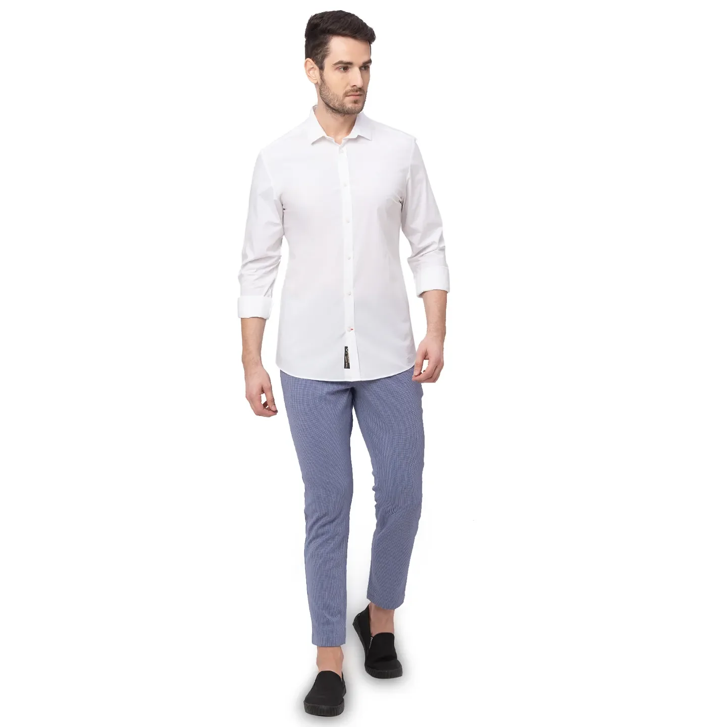 White Skinny Straight Fit Regular Collar Long Sleeves Cotton Men's Shirt by Being Human Clothing - Image 3