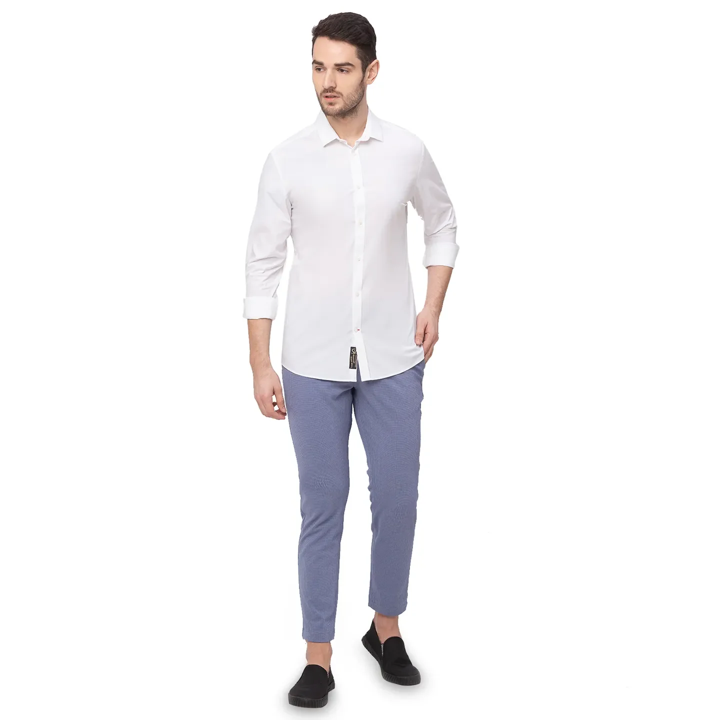 White Skinny Straight Fit Regular Collar Long Sleeves Cotton Men's Shirt by Being Human Clothing - Image 4