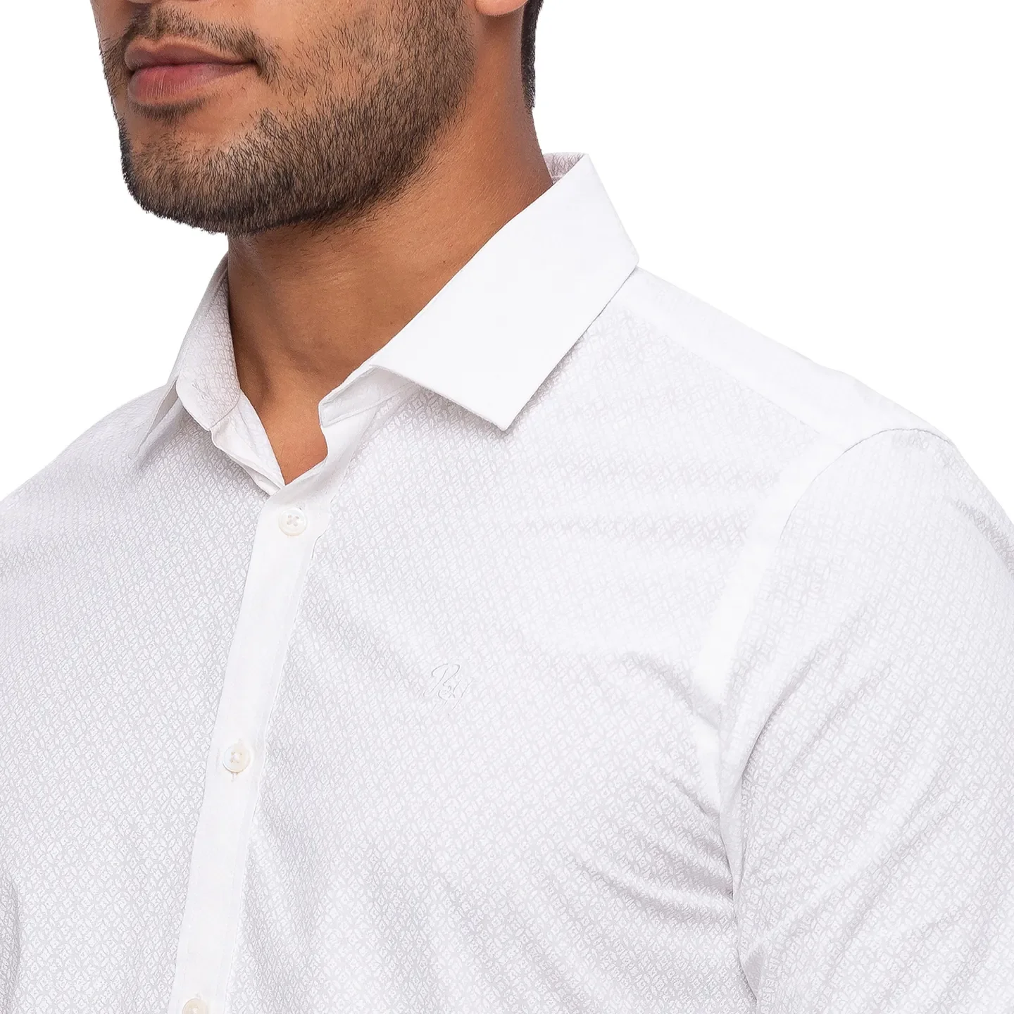White Slim Straight Fit Regular Collar Long Sleeves Cotton Men's Shirt by Being Human Clothing - Image 3
