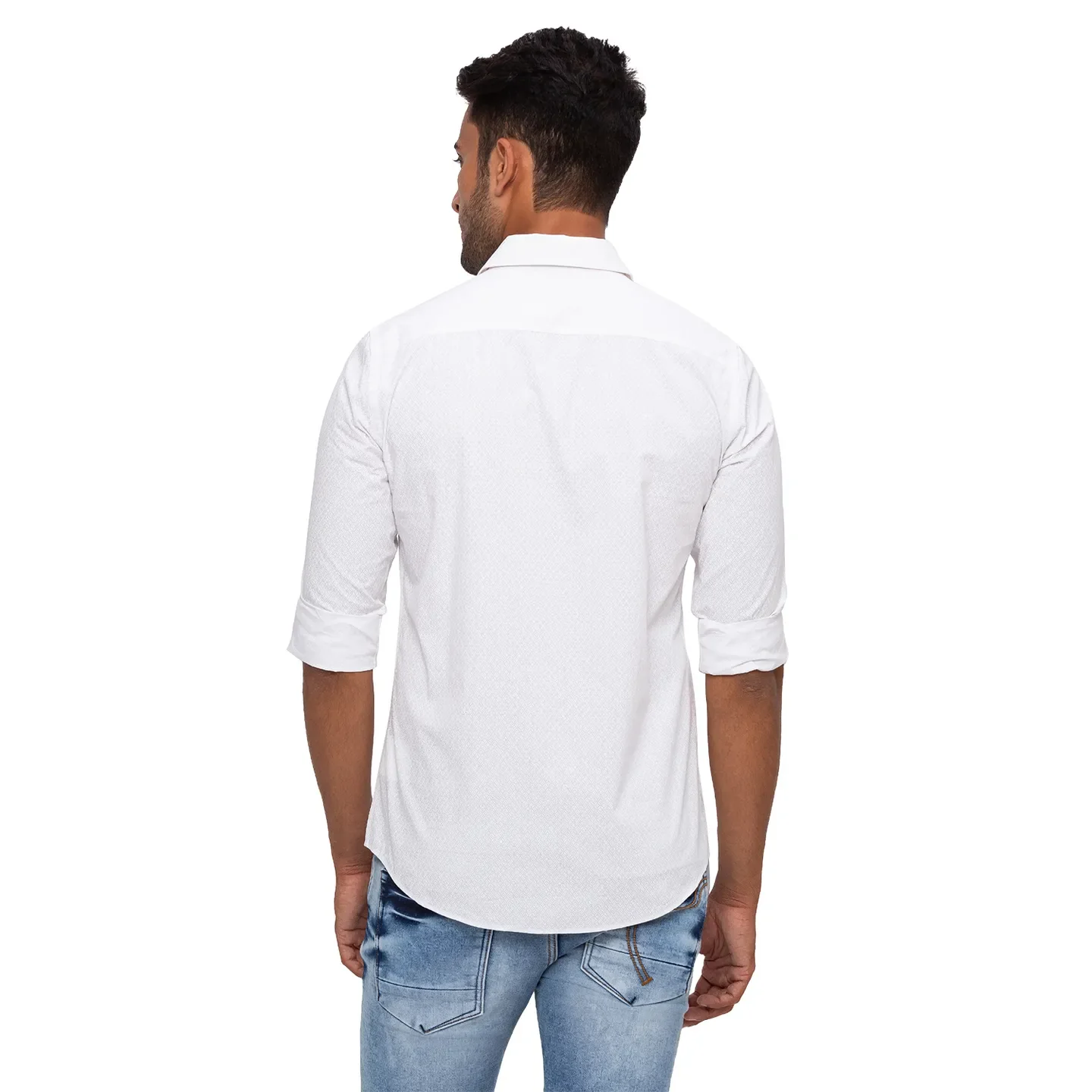 White Slim Straight Fit Regular Collar Long Sleeves Cotton Men's Shirt by Being Human Clothing - Image 4