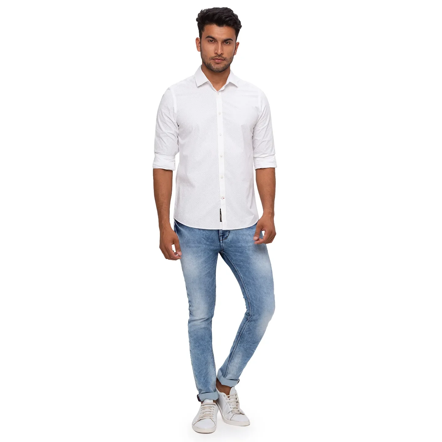 White Slim Straight Fit Regular Collar Long Sleeves Cotton Men's Shirt by Being Human Clothing - Image 5