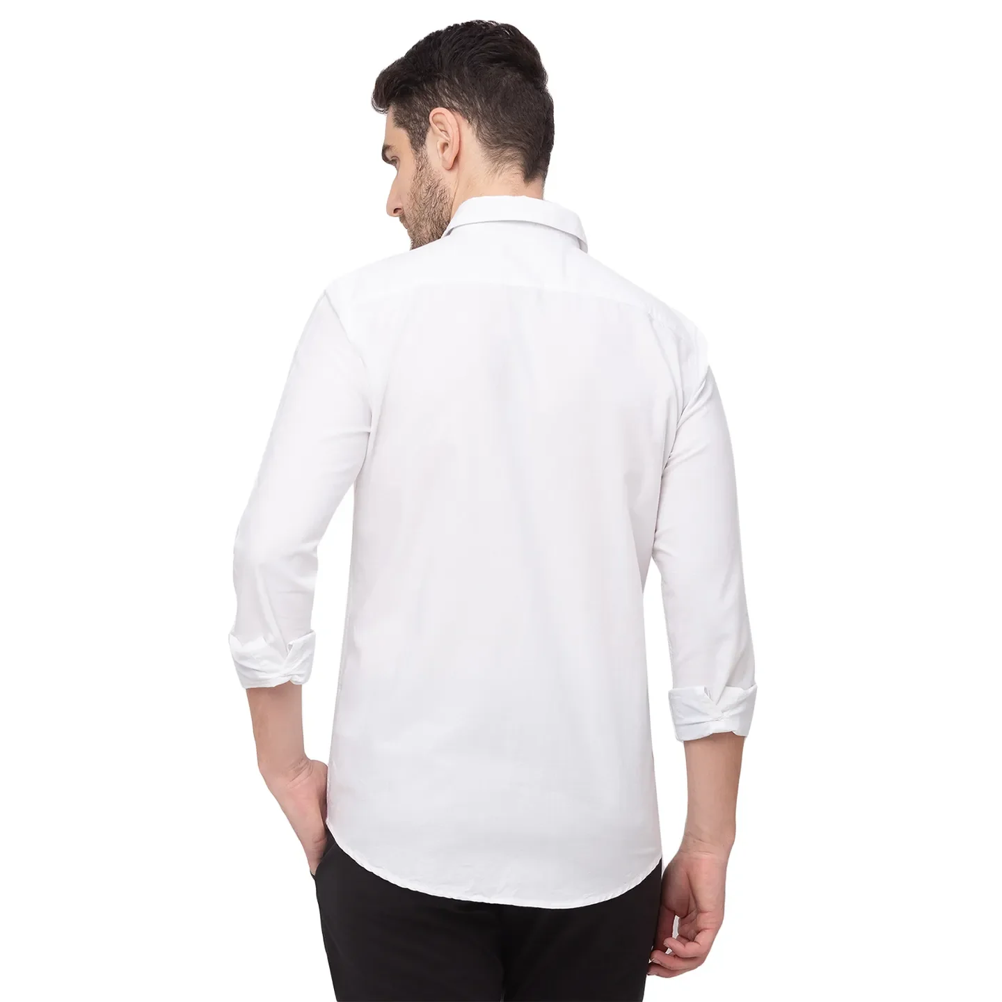 White Slim Straight Fit Regular Collar Long Sleeves Cotton Men's Shirt by Being Human Clothing - Image 2