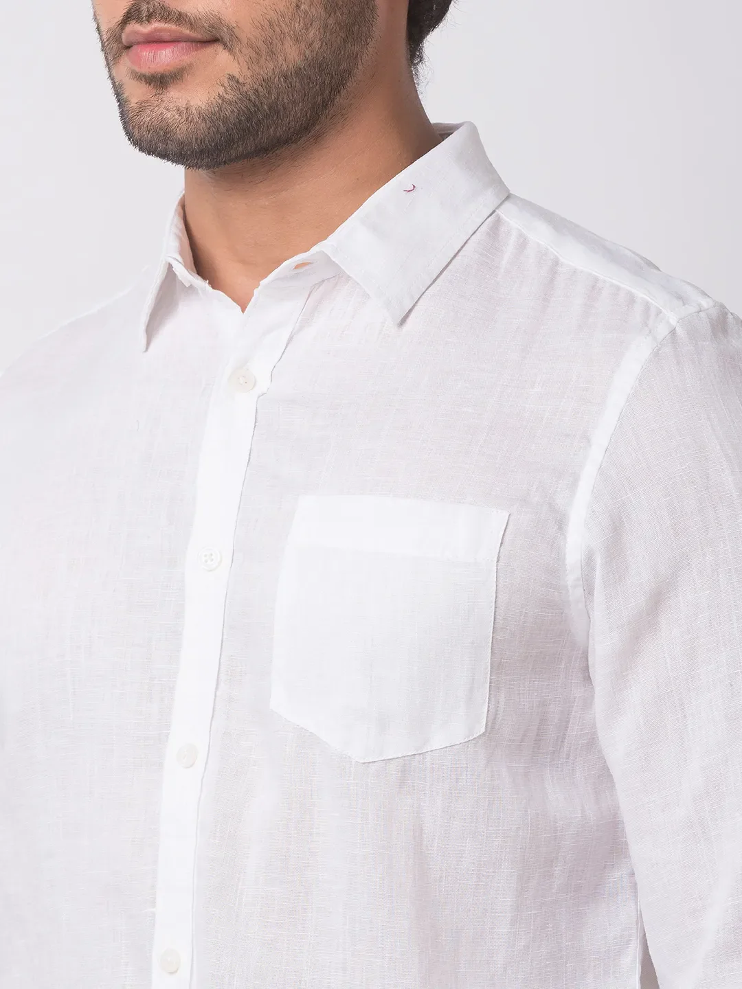 White Slim Straight Fit Regular Collar Long Sleeves Cotton Men's Shirt by Being Human Clothing - Image 3