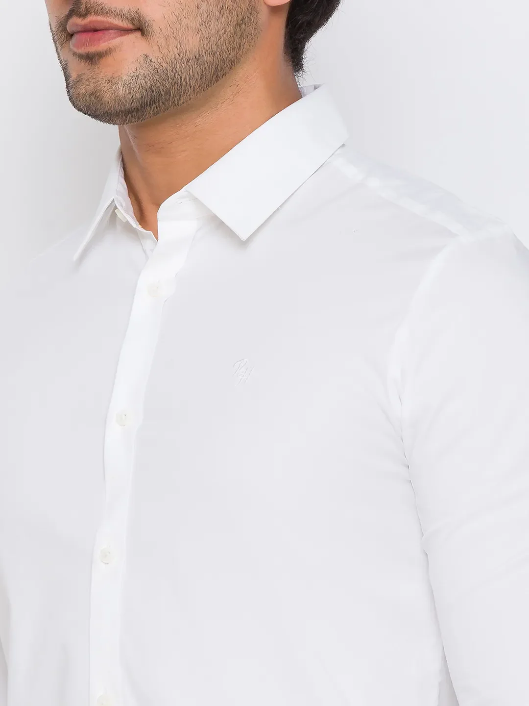 White Slim Straight Fit Regular Collar Long Sleeves Cotton Men's Shirt by Being Human Clothing - Image 4