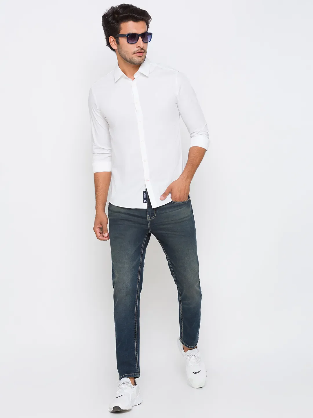 White Slim Straight Fit Regular Collar Long Sleeves Cotton Men's Shirt by Being Human Clothing - Image 5