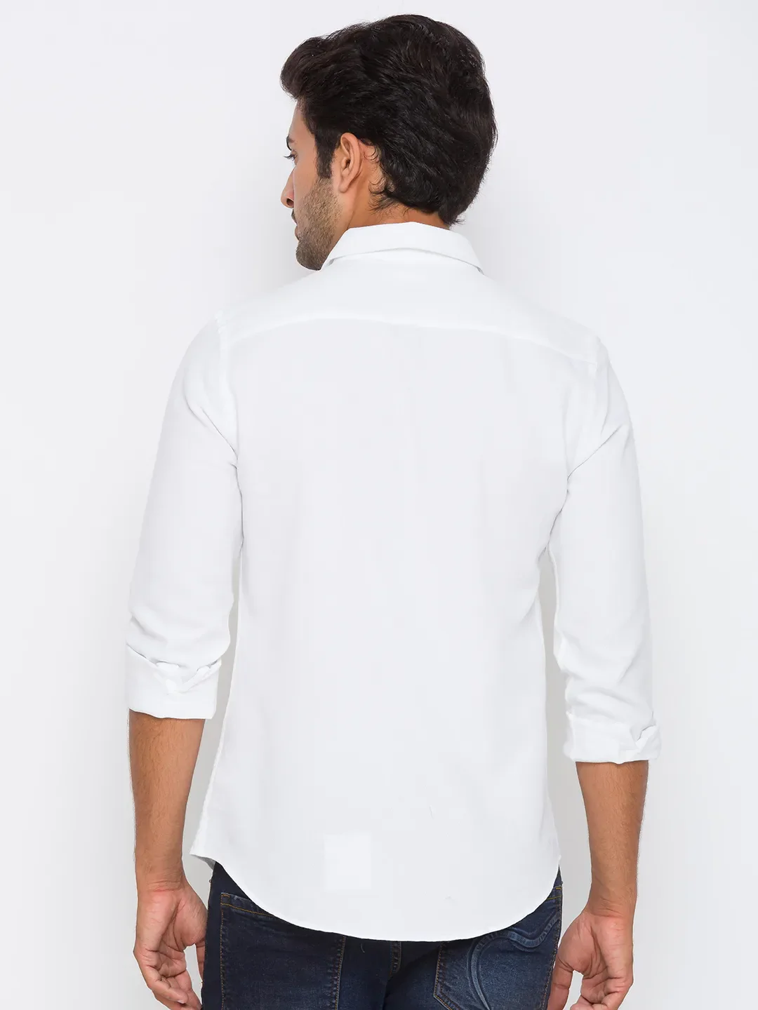 White Slim Straight Fit Regular Collar Long Sleeves Cotton Men's Shirt by Being Human Clothing - Image 3