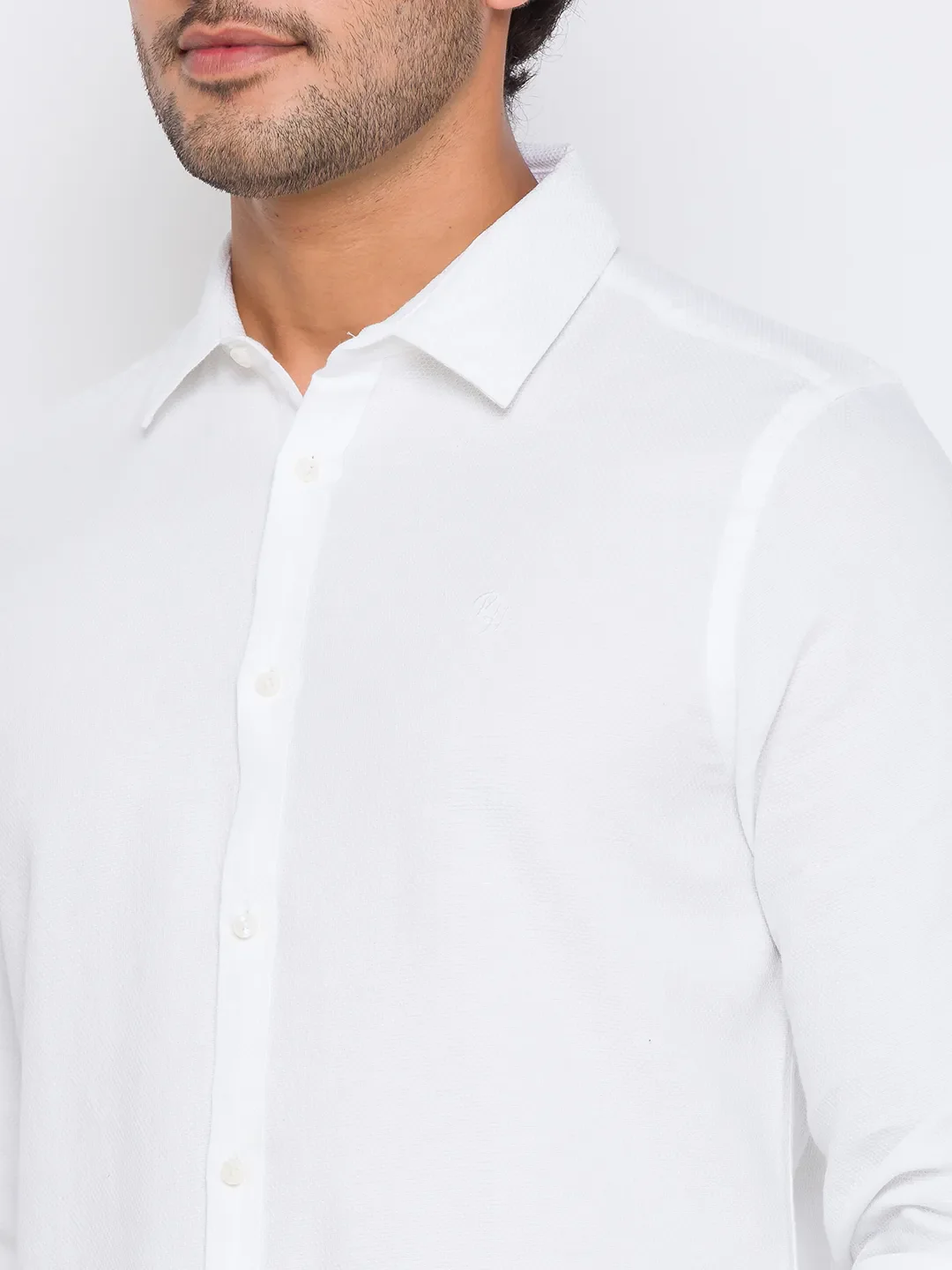 White Slim Straight Fit Regular Collar Long Sleeves Cotton Men's Shirt by Being Human Clothing - Image 4