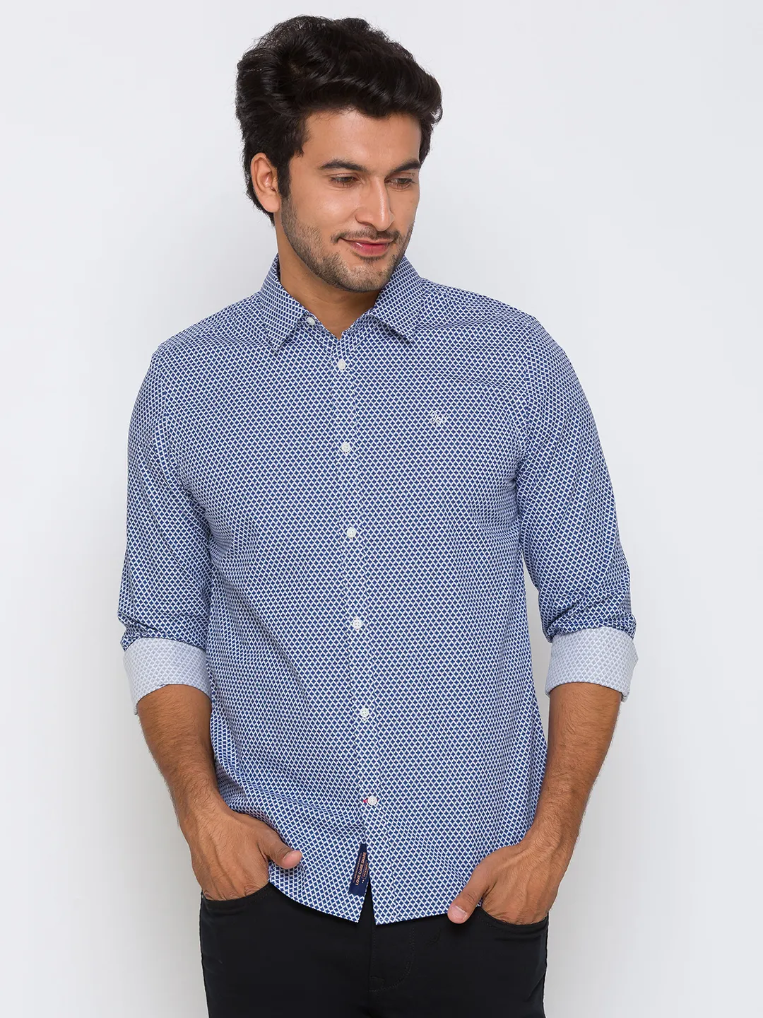 White Slim Straight Fit Regular Collar Long Sleeves Cotton Men's Shirt by Being Human Clothing