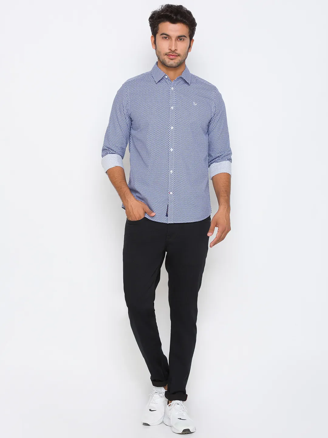 White Slim Straight Fit Regular Collar Long Sleeves Cotton Men's Shirt by Being Human Clothing - Image 5