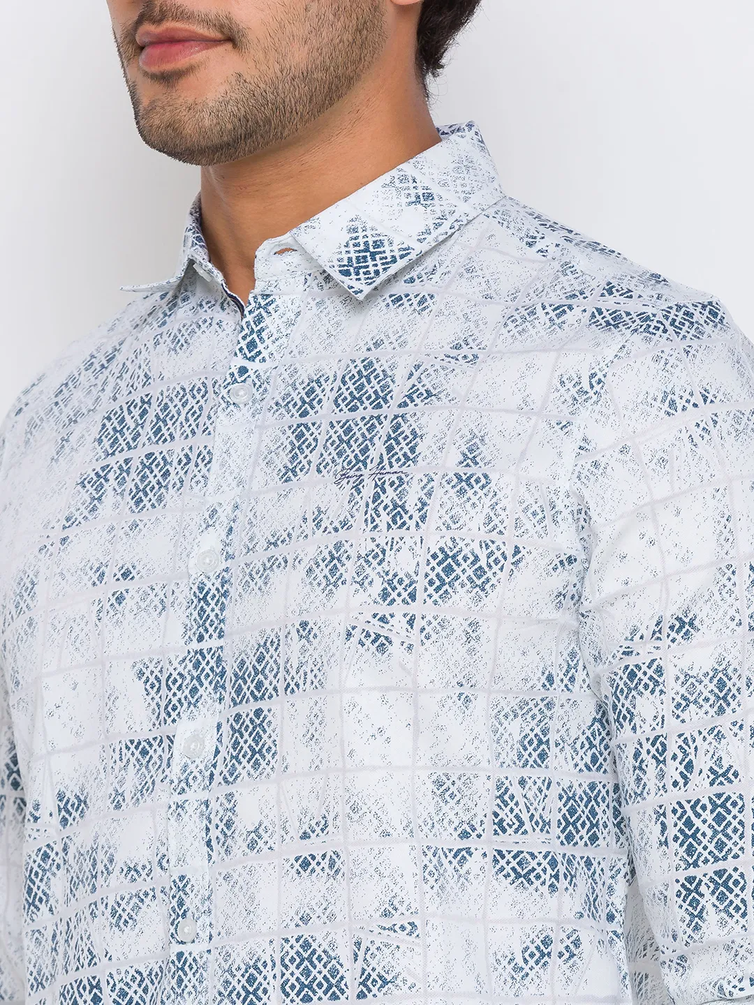 White Slim Straight Fit Regular Collar Long Sleeves Cotton Men's Shirt by Being Human Clothing - Image 4