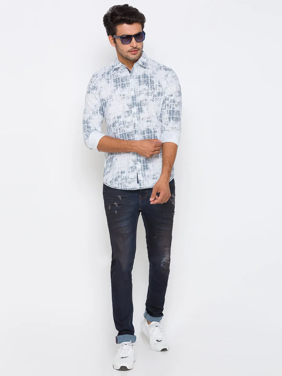 White Slim Straight Fit Regular Collar Long Sleeves Cotton Men's Shirt by Being Human Clothing - Image 5
