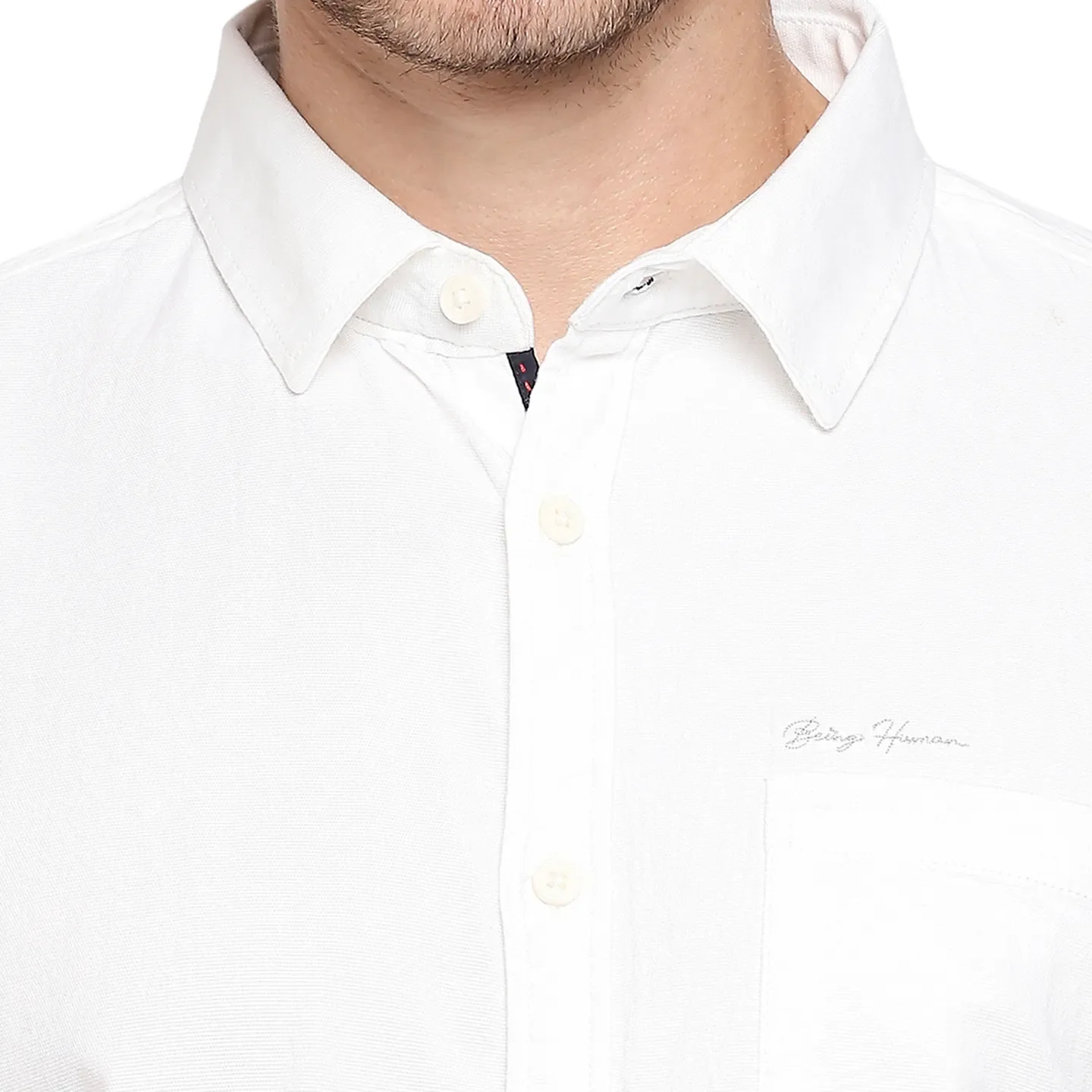 White Slim Straight Fit Regular Collar Long Sleeves Cotton Men's Shirt by Being Human Clothing - Image 4