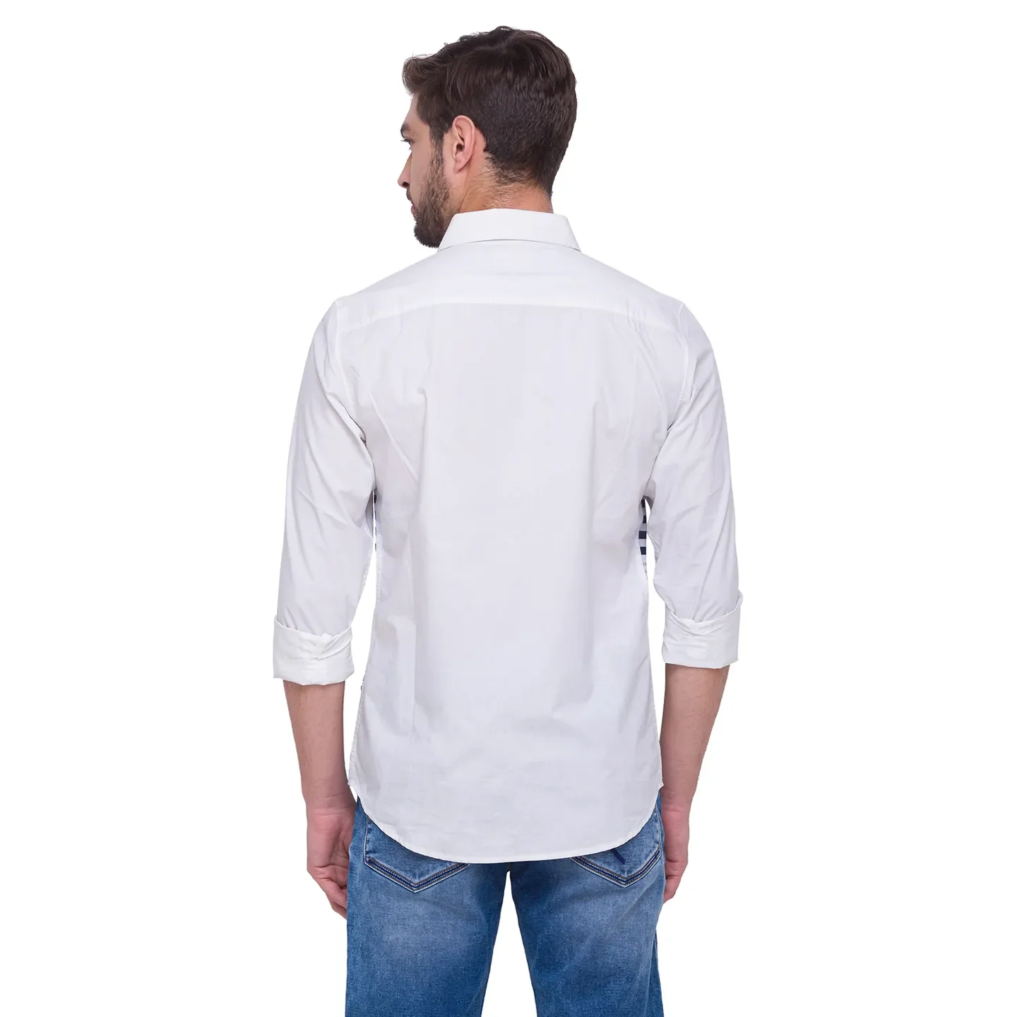 White Slim Straight Fit Regular Collar Long Sleeves Cotton Men's Shirt by Being Human Clothing
