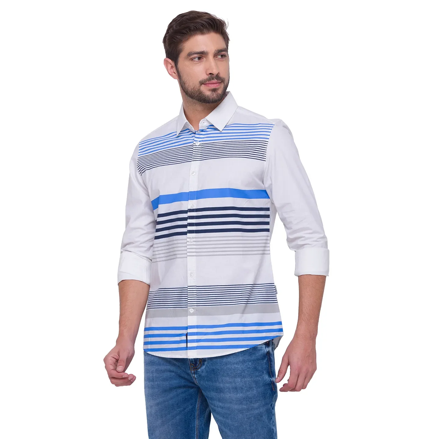 White Slim Straight Fit Regular Collar Long Sleeves Cotton Men's Shirt by Being Human Clothing - Image 2