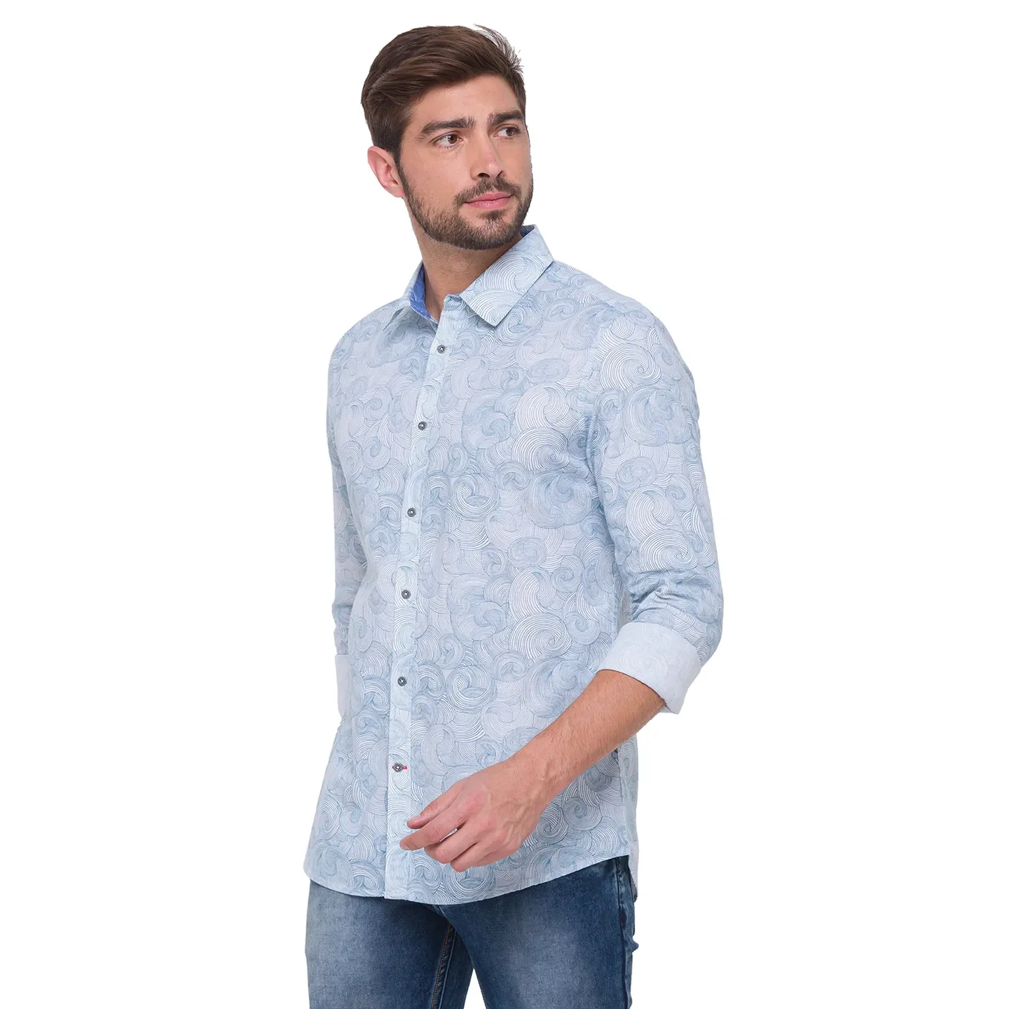 White Slim Straight Fit Regular Collar Long Sleeves Cotton Men's Shirt by Being Human Clothing