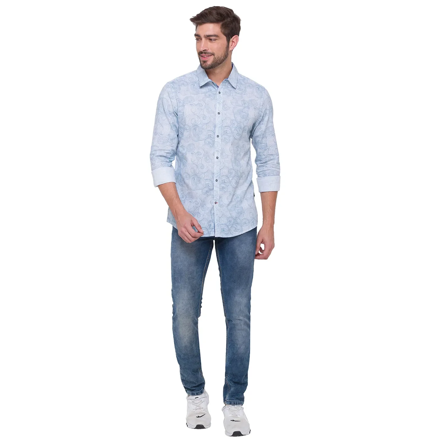 White Slim Straight Fit Regular Collar Long Sleeves Cotton Men's Shirt by Being Human Clothing - Image 4