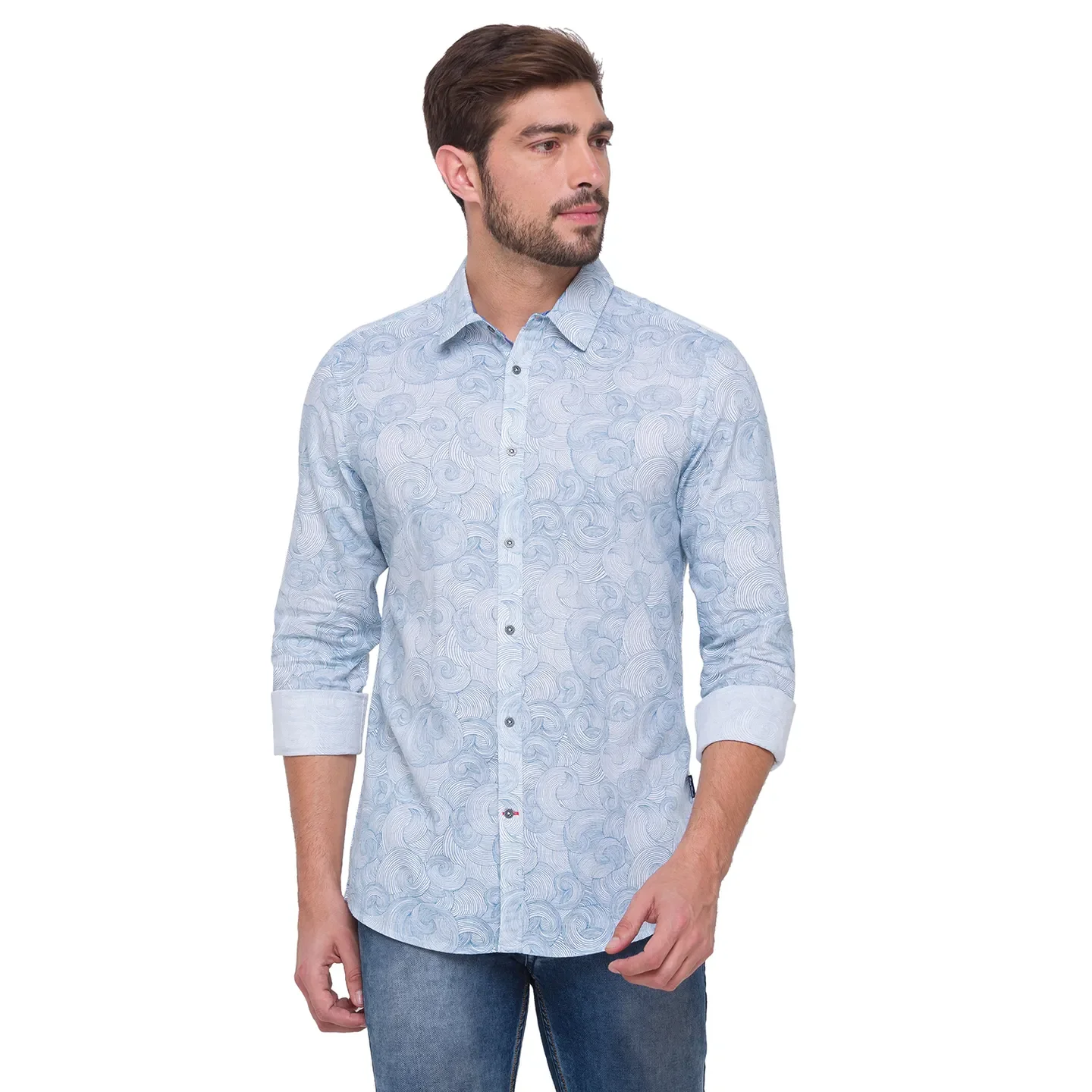 White Slim Straight Fit Regular Collar Long Sleeves Cotton Men's Shirt by Being Human Clothing - Image 5