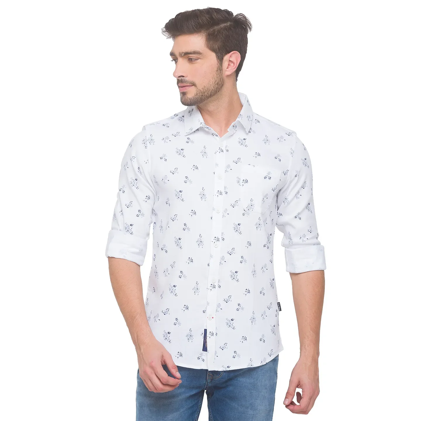 White Slim Straight Fit Regular Collar Long Sleeves Cotton Men's Shirt by Being Human Clothing