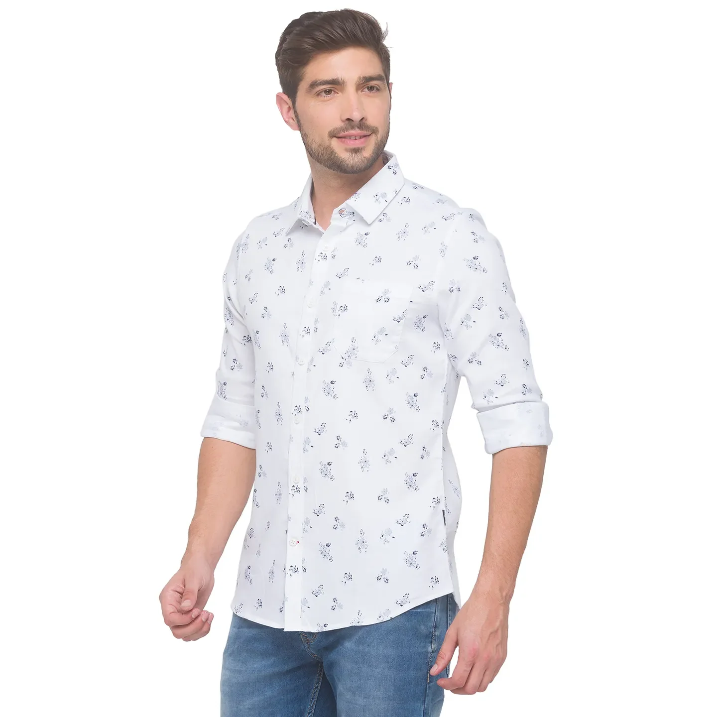 White Slim Straight Fit Regular Collar Long Sleeves Cotton Men's Shirt by Being Human Clothing - Image 2