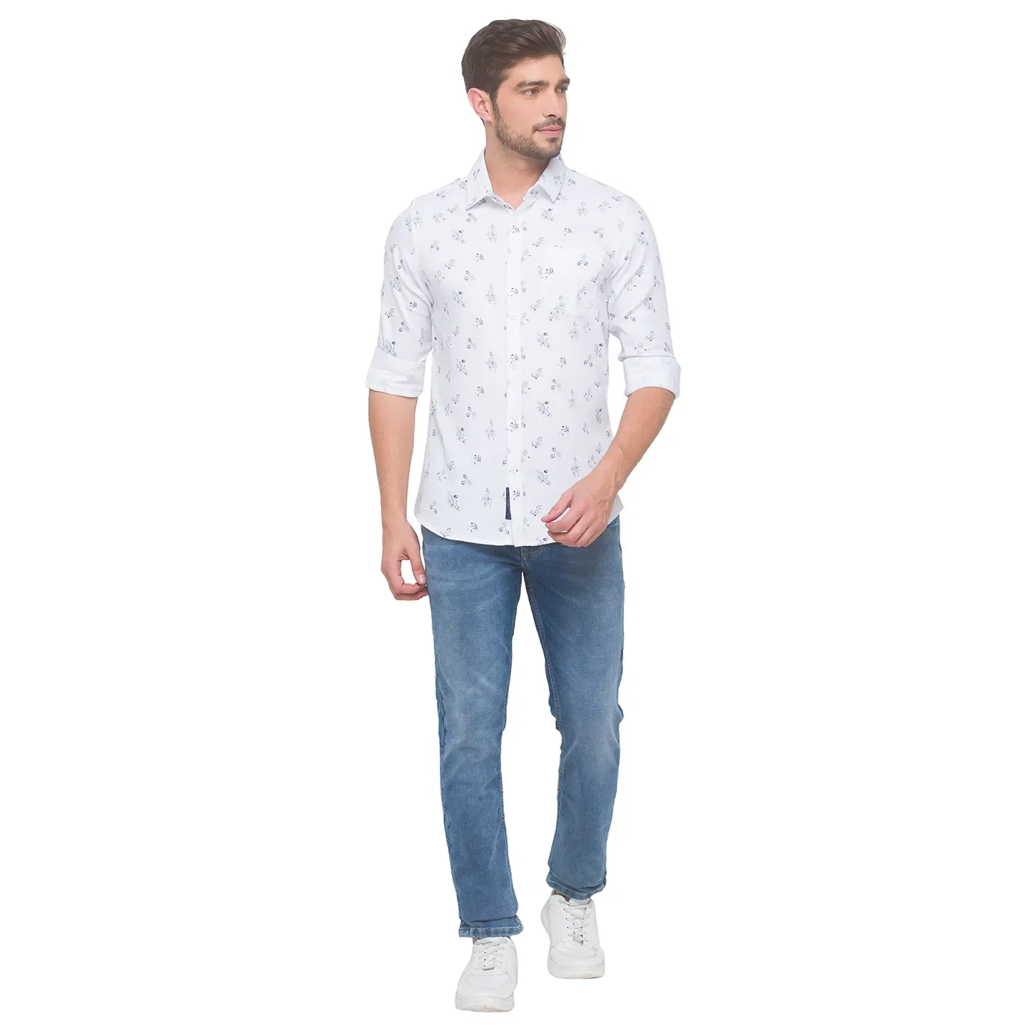 White Slim Straight Fit Regular Collar Long Sleeves Cotton Men's Shirt by Being Human Clothing - Image 4