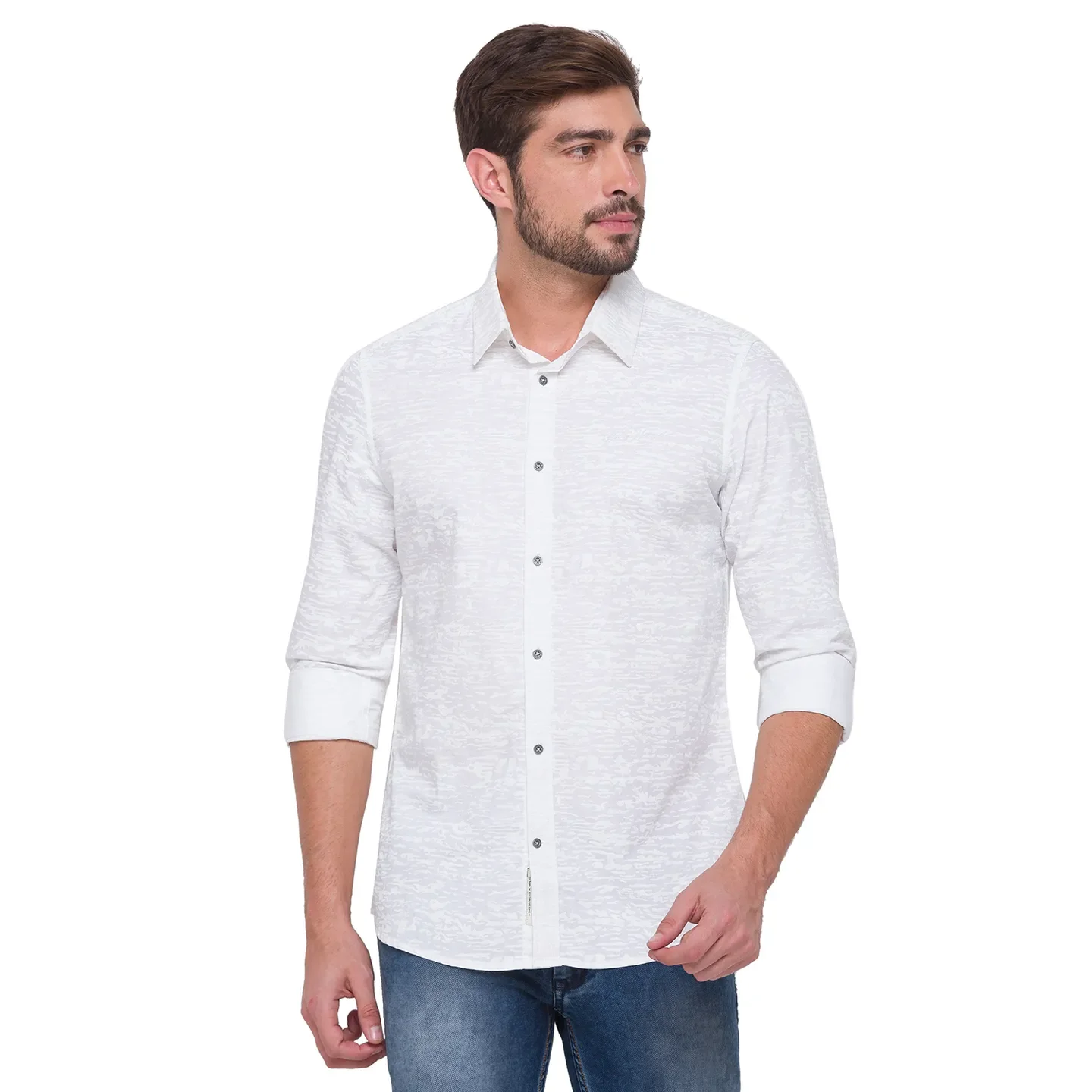 White Slim Straight Fit Men's Long Sleeves Shirt by Being Human Clothing - Image 5