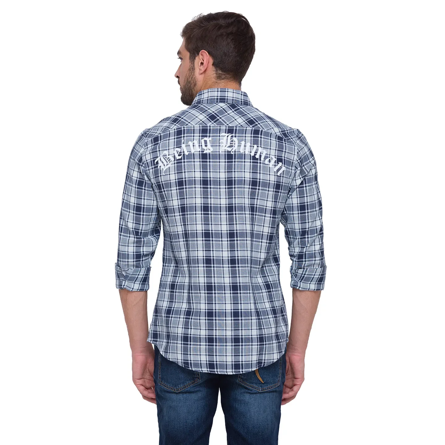 White Slim Straight Fit Men's Long Sleeves Shirt by Being Human Clothing - Image 3