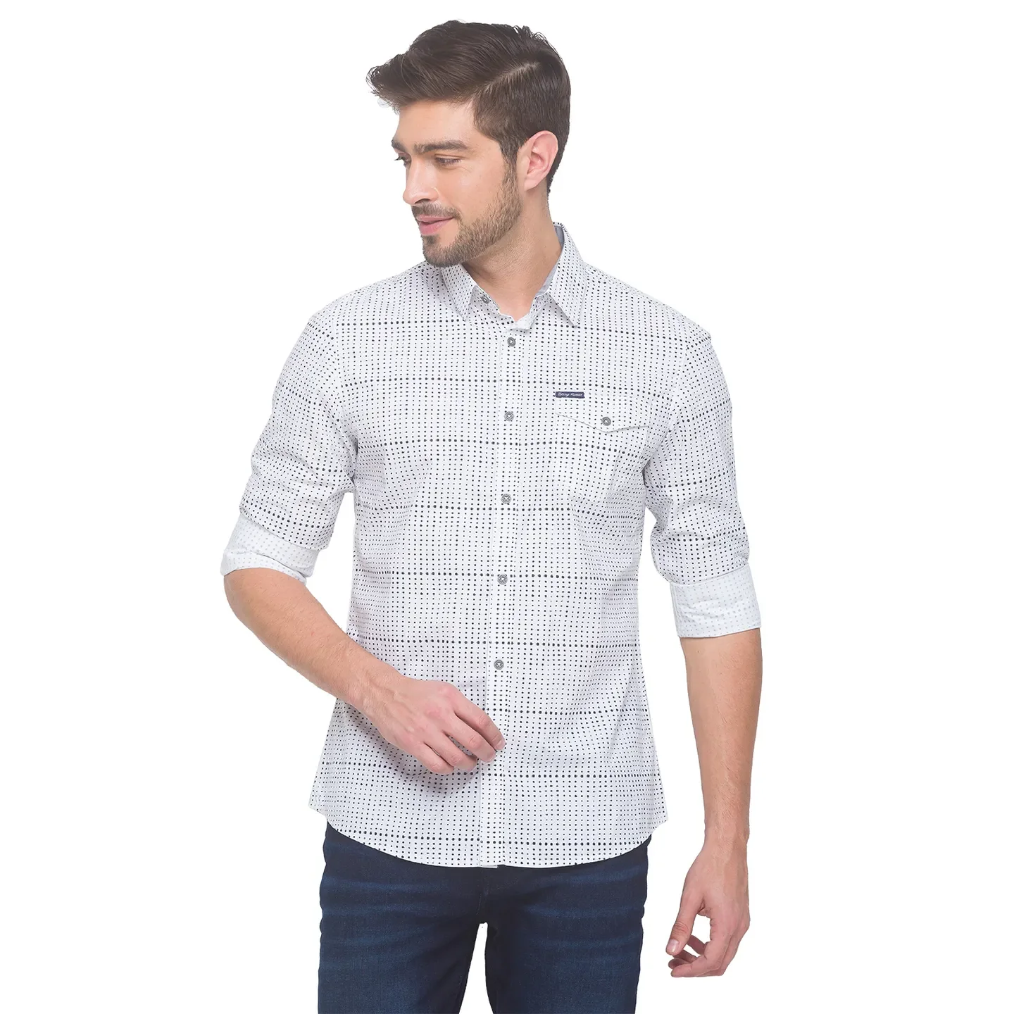 White Slim Straight Fit Men's Long Sleeves Shirt by Being Human Clothing
