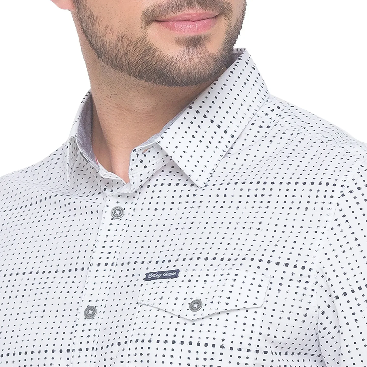 White Slim Straight Fit Men's Long Sleeves Shirt by Being Human Clothing - Image 3