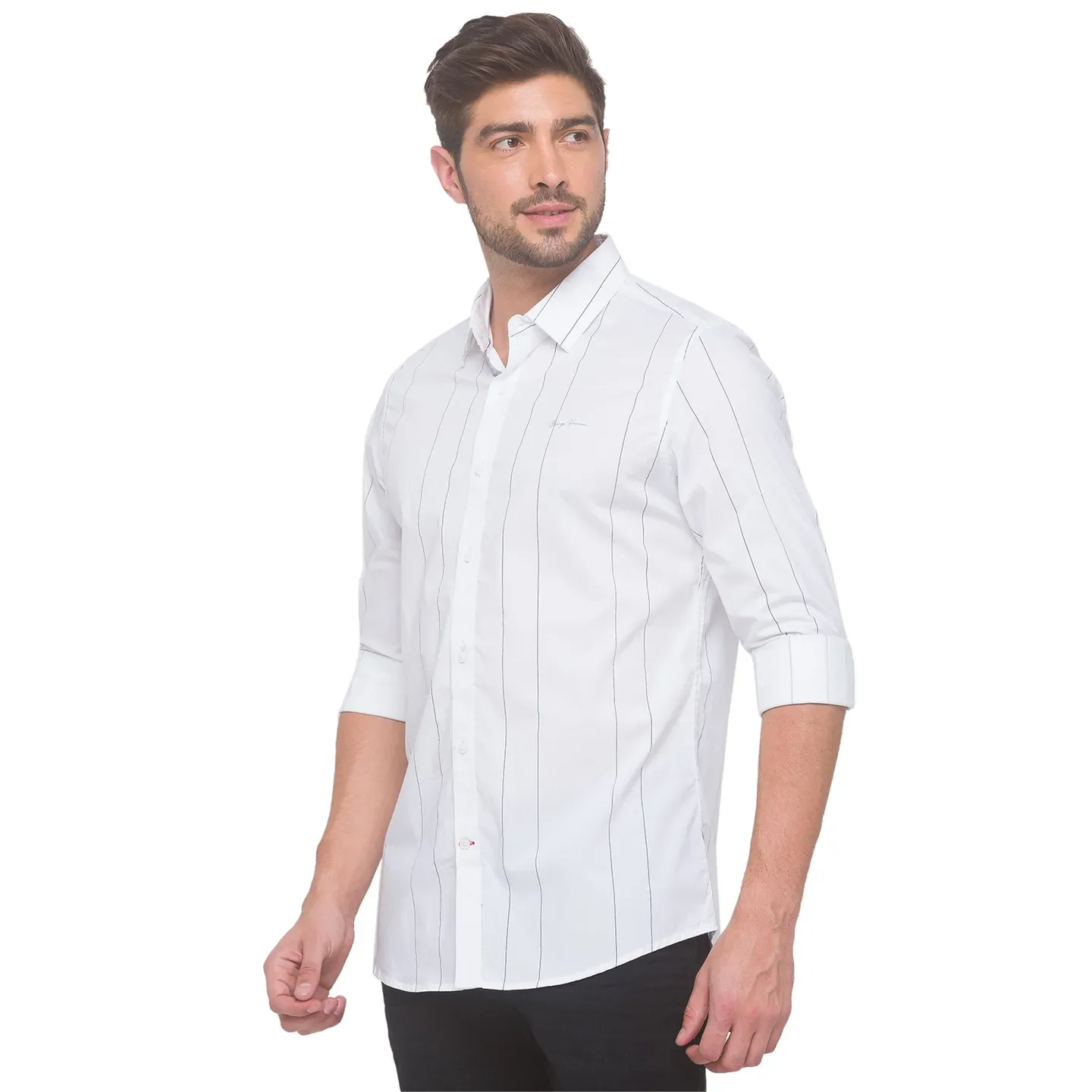 White Slim Straight Fit Regular Collar Long Sleeves Cotton Men's Shirt by Being Human Clothing - Image 3