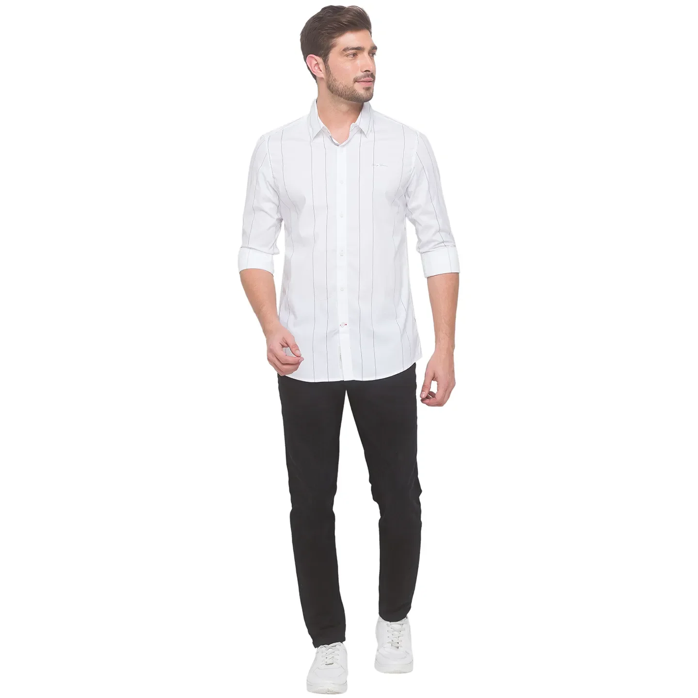 White Slim Straight Fit Regular Collar Long Sleeves Cotton Men's Shirt by Being Human Clothing - Image 5