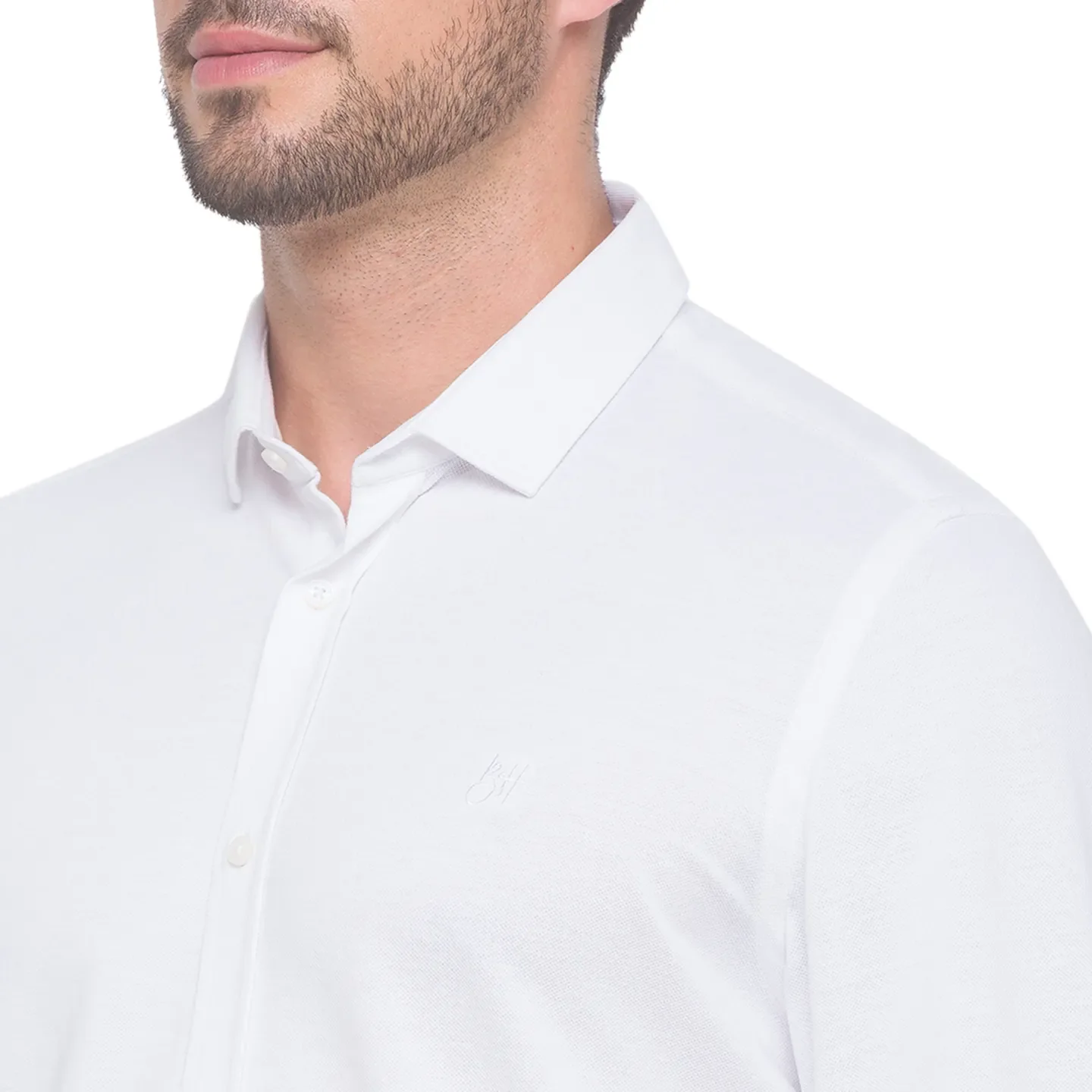 White Slim Straight Fit Regular Collar Long Sleeves Cotton Men's Shirt by Being Human Clothing - Image 2