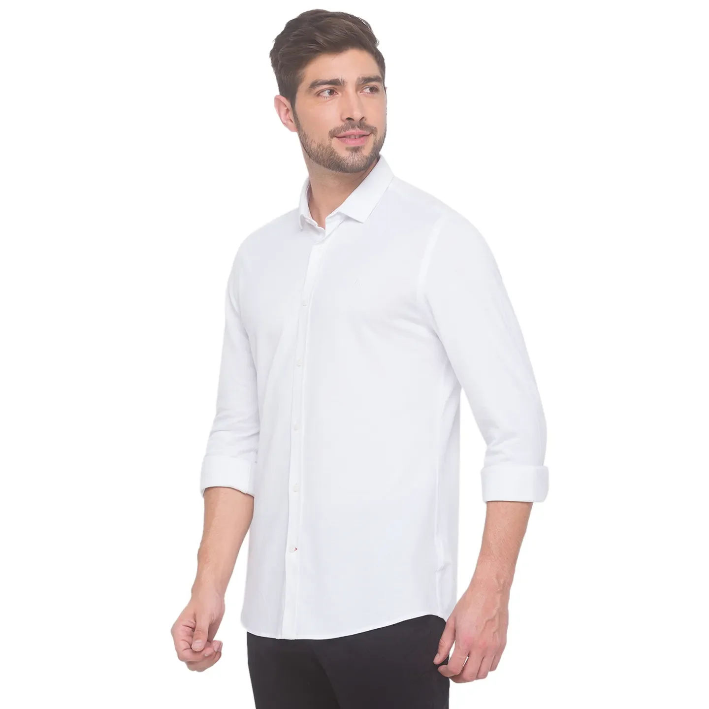 White Slim Straight Fit Regular Collar Long Sleeves Cotton Men's Shirt by Being Human Clothing - Image 3