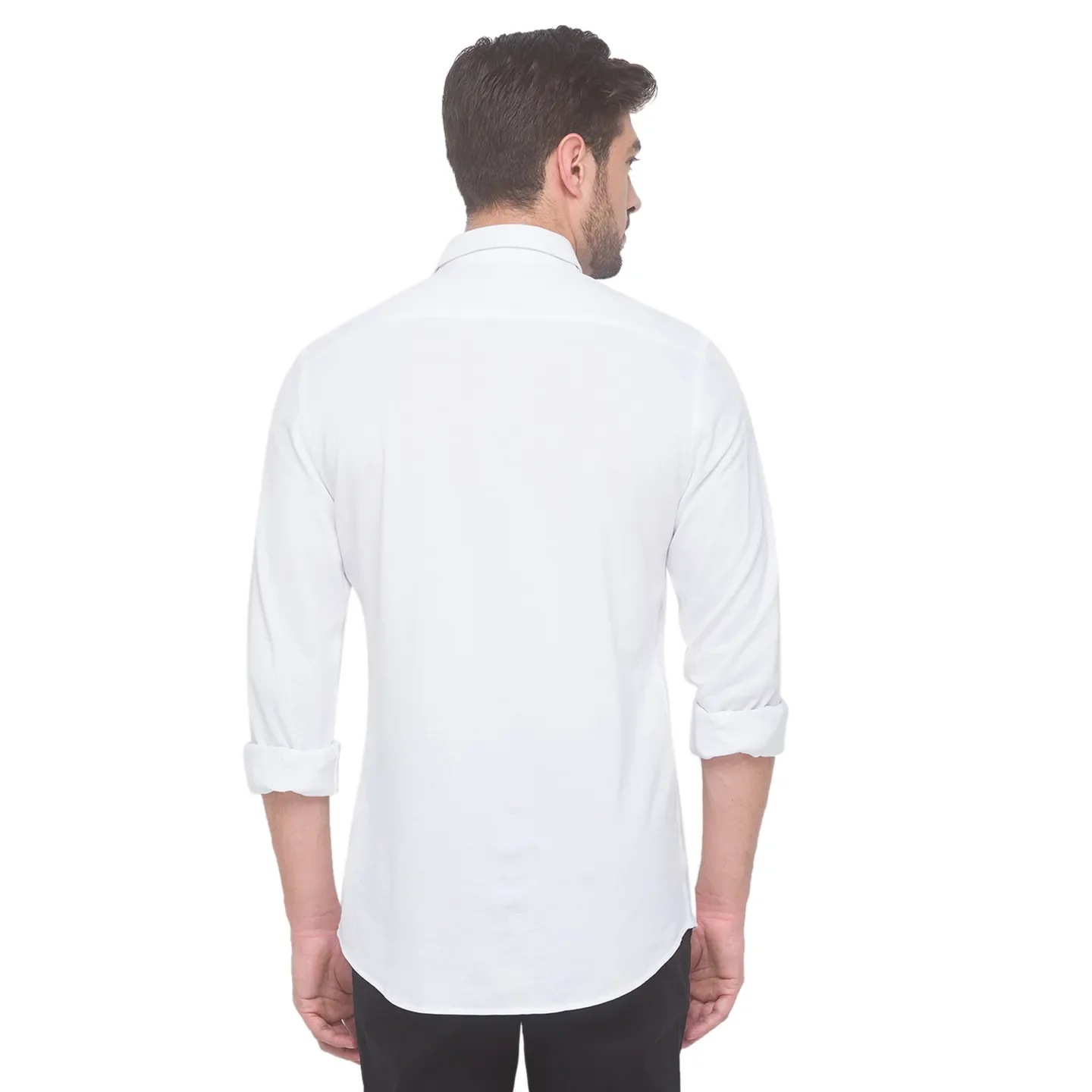 White Slim Straight Fit Regular Collar Long Sleeves Cotton Men's Shirt by Being Human Clothing - Image 4