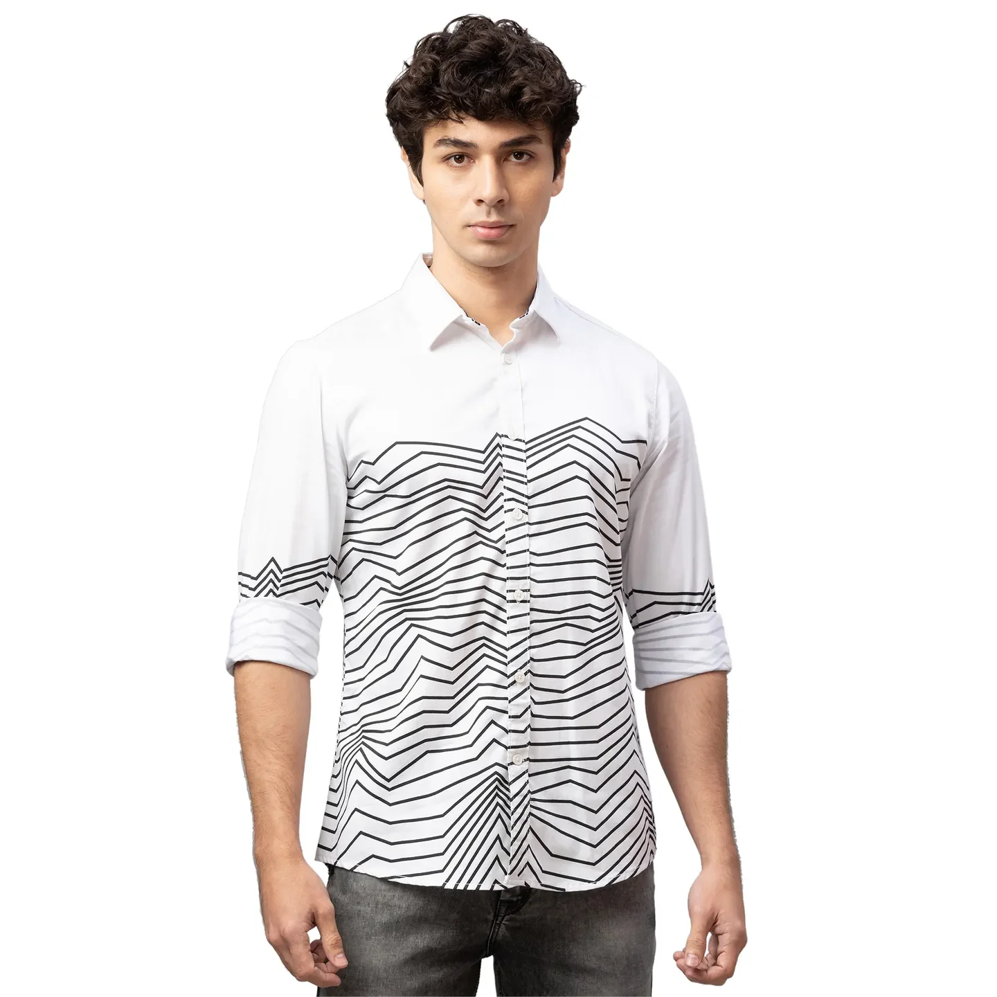White Slim Straight Fit Regular Collar Long Sleeves Polyester Men's Shirt by Being Human Clothing