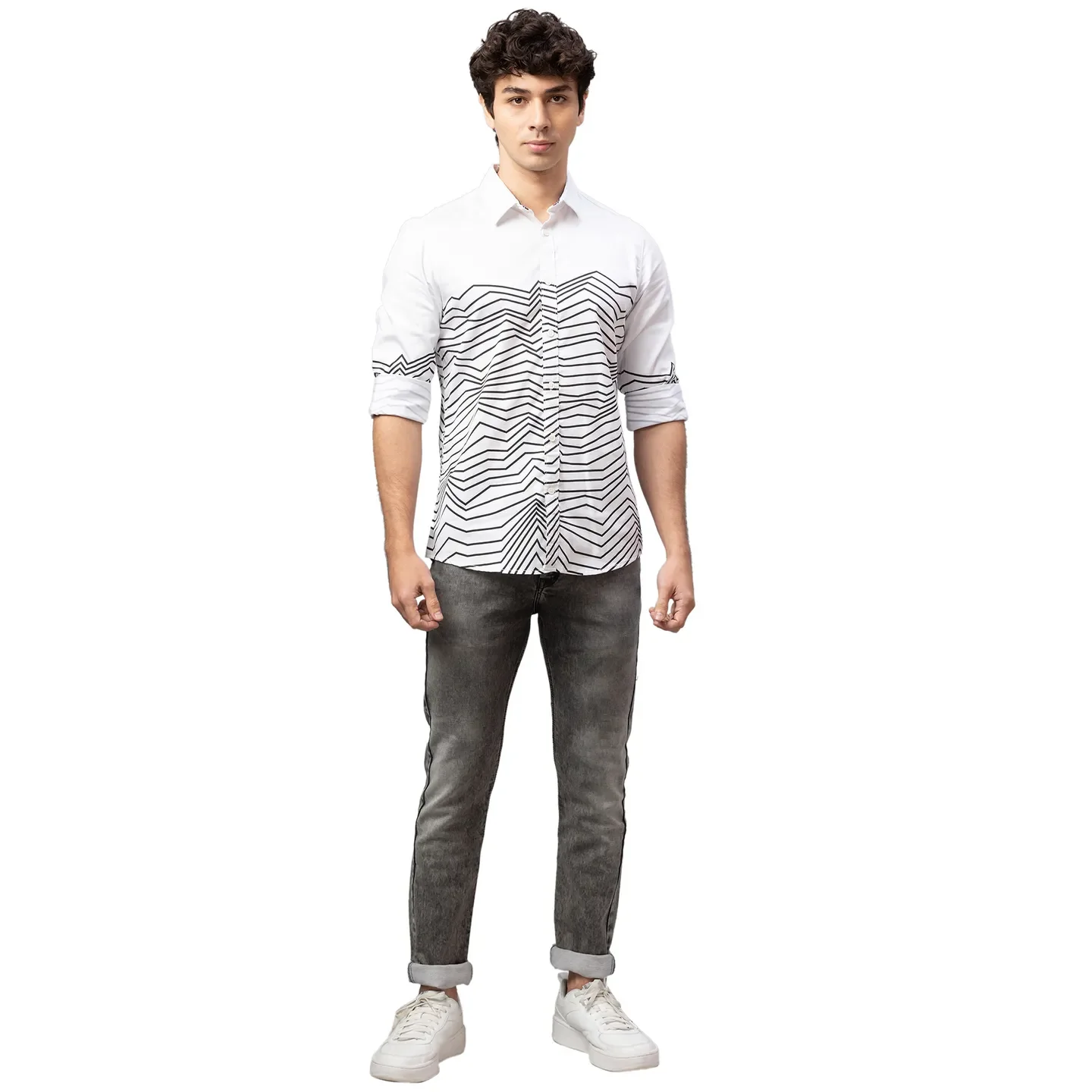 White Slim Straight Fit Regular Collar Long Sleeves Polyester Men's Shirt by Being Human Clothing - Image 2