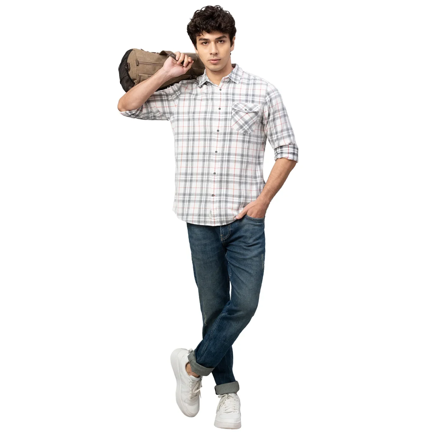 White Slim Straight Fit Regular Collar Long Sleeves Cotton Men's Shirt by Being Human Clothing - Image 2