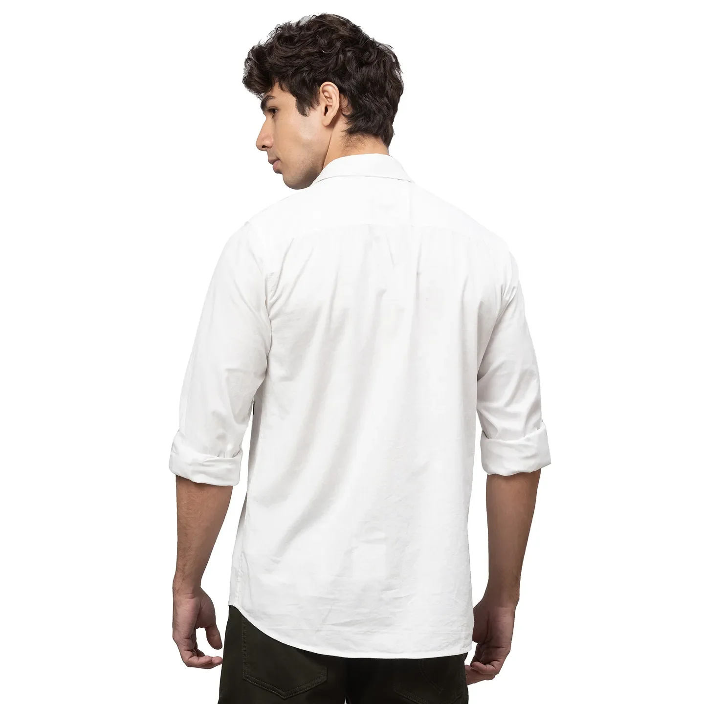 White Slim Straight Fit Regular Collar Long Sleeves Cotton Men's Shirt by Being Human Clothing - Image 3
