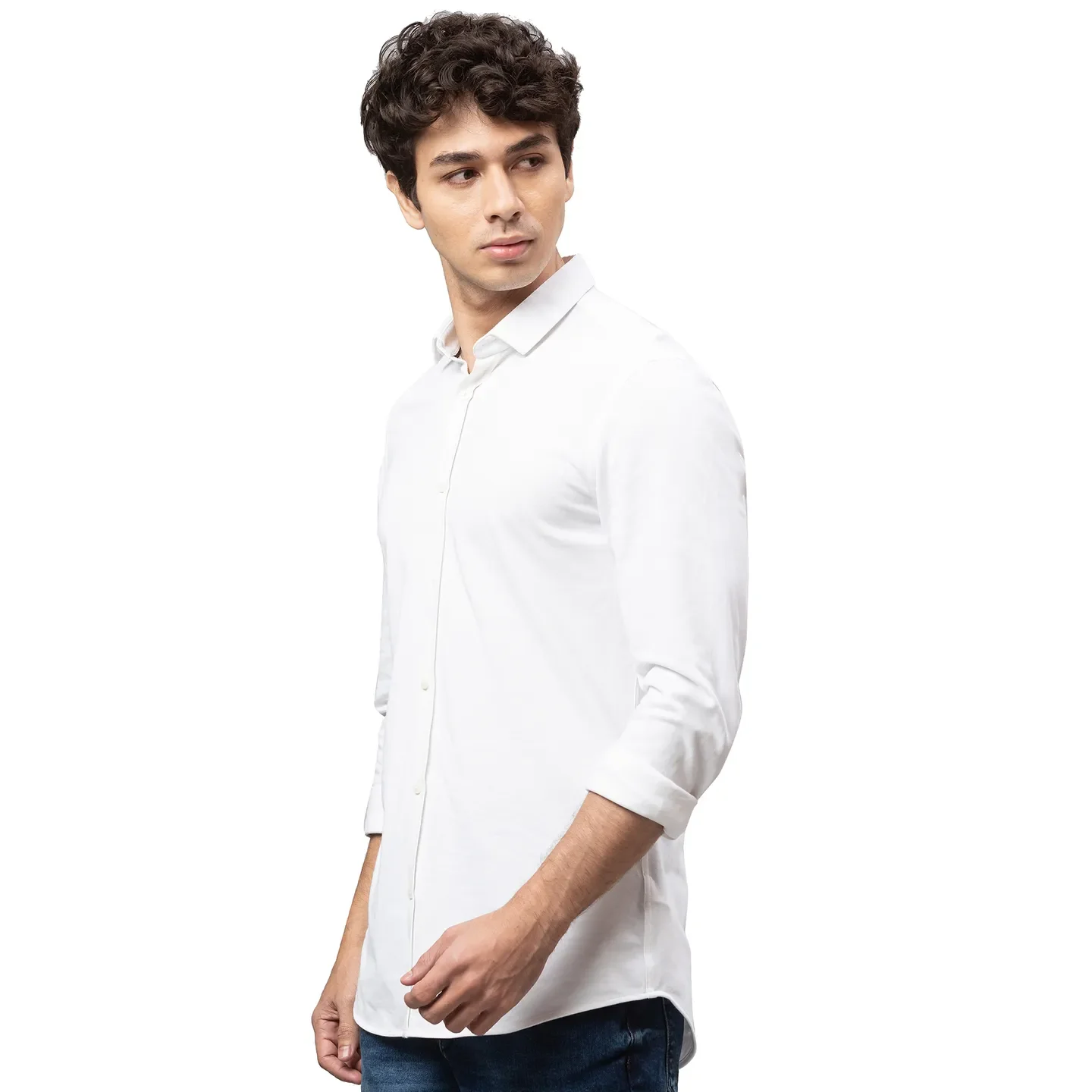 White Slim Straight Fit Regular Collar Long Sleeves Cotton Men's Shirt by Being Human Clothing - Image 4