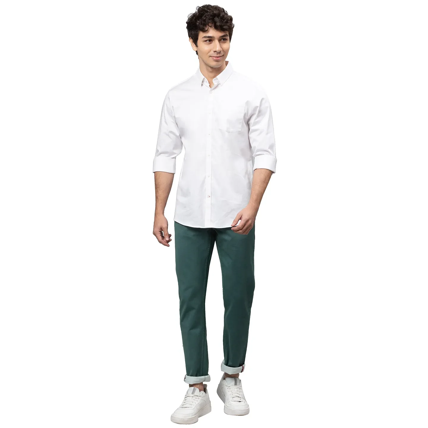 White Slim Straight Fit Regular Collar Long Sleeves Cotton Men's Shirt by Being Human Clothing - Image 2