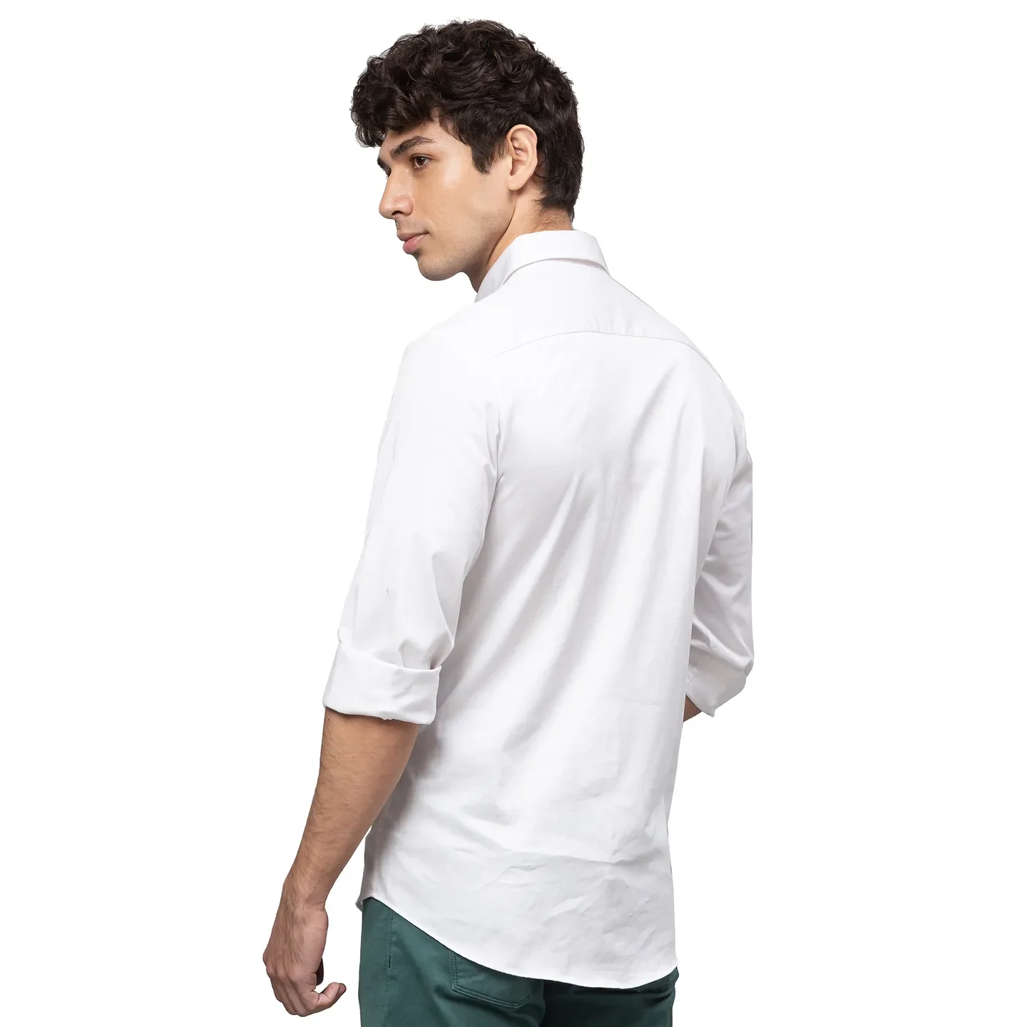 White Slim Straight Fit Regular Collar Long Sleeves Cotton Men's Shirt by Being Human Clothing - Image 3