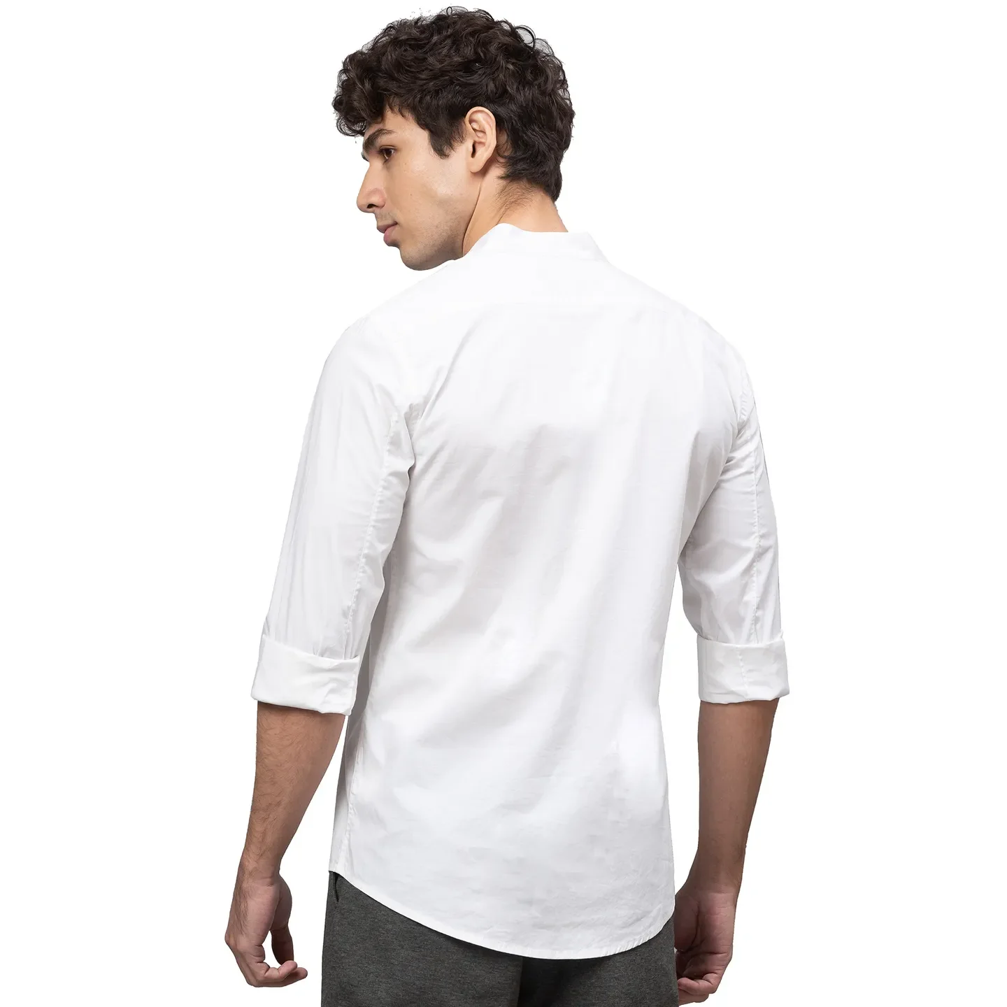 White Skinny Straight Fit Mandarin Collar Long Sleeves Cotton Men's Shirt by Being Human Clothing - Image 2